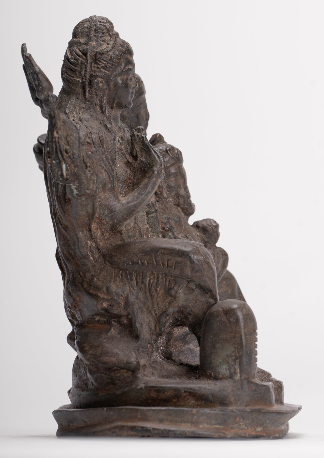 Shiva Statue - Antique Thai Style Bronze Shiva Parvati & Ganesha Statue - 15cm/6"