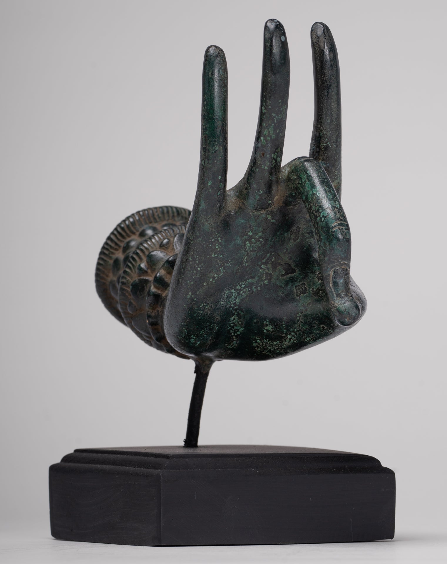 Mounted Antique Thai Style Southeast Asia Bronze Thai Teaching Hand - 24cm/10"