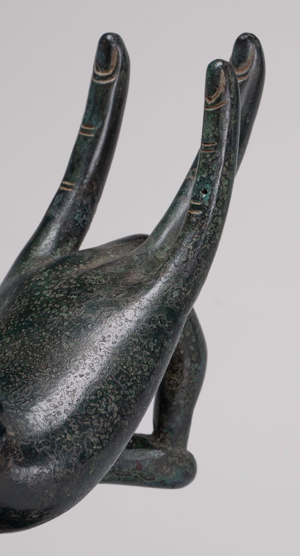 Mounted Antique Thai Style Southeast Asia Bronze Thai Teaching Hand - 24cm/10"