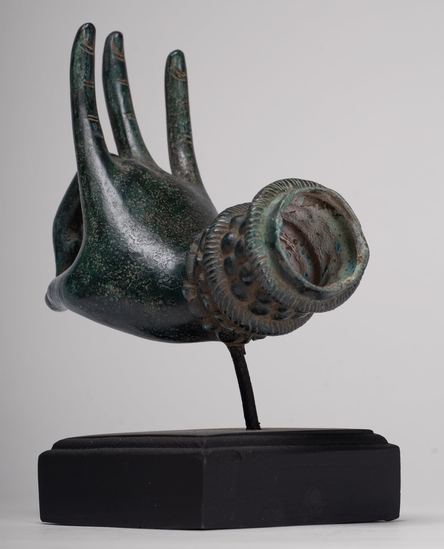 Mounted Antique Thai Style Southeast Asia Bronze Thai Teaching Hand - 24cm/10"