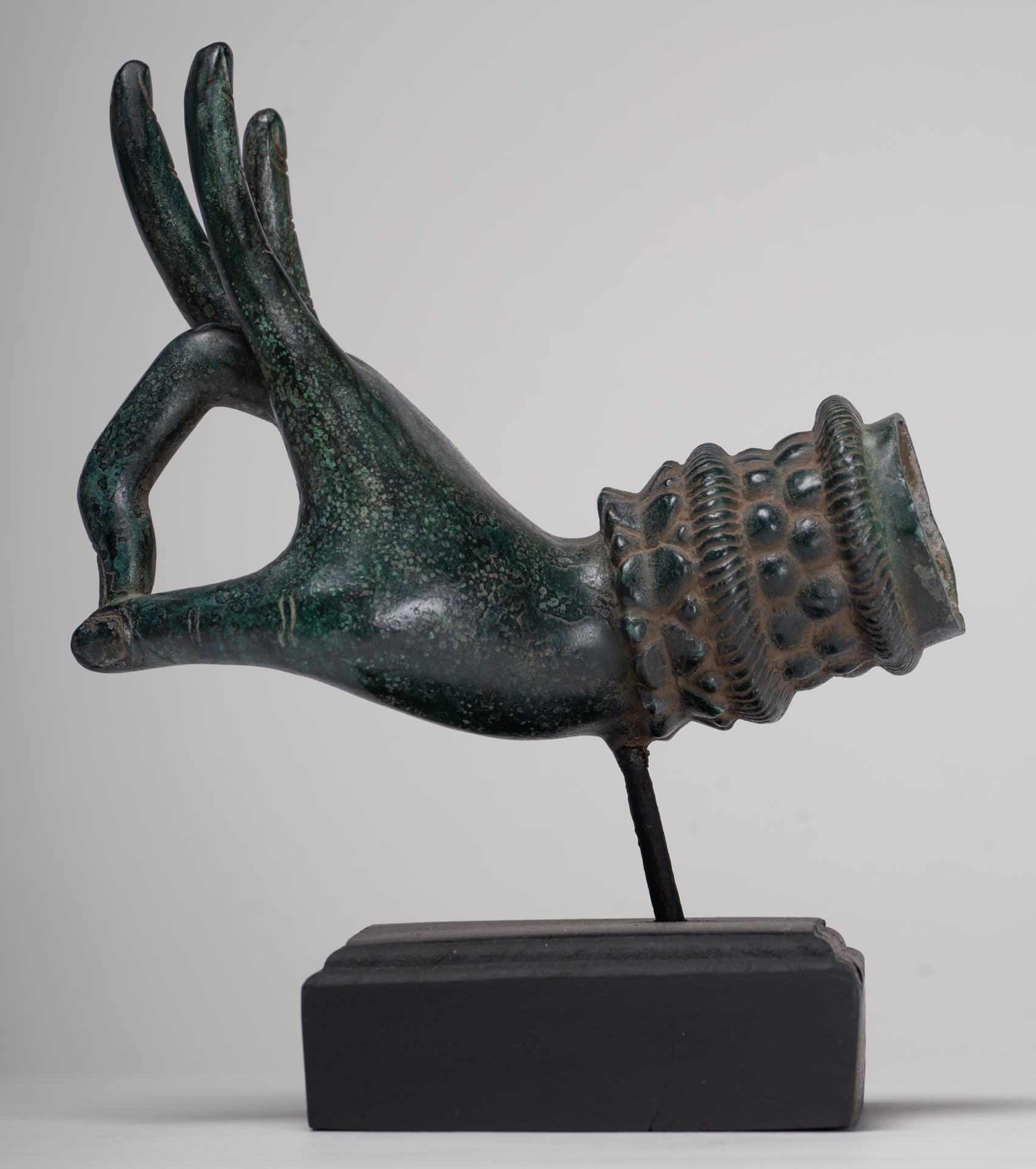 Mounted Antique Thai Style Southeast Asia Bronze Thai Teaching Hand - 24cm/10"