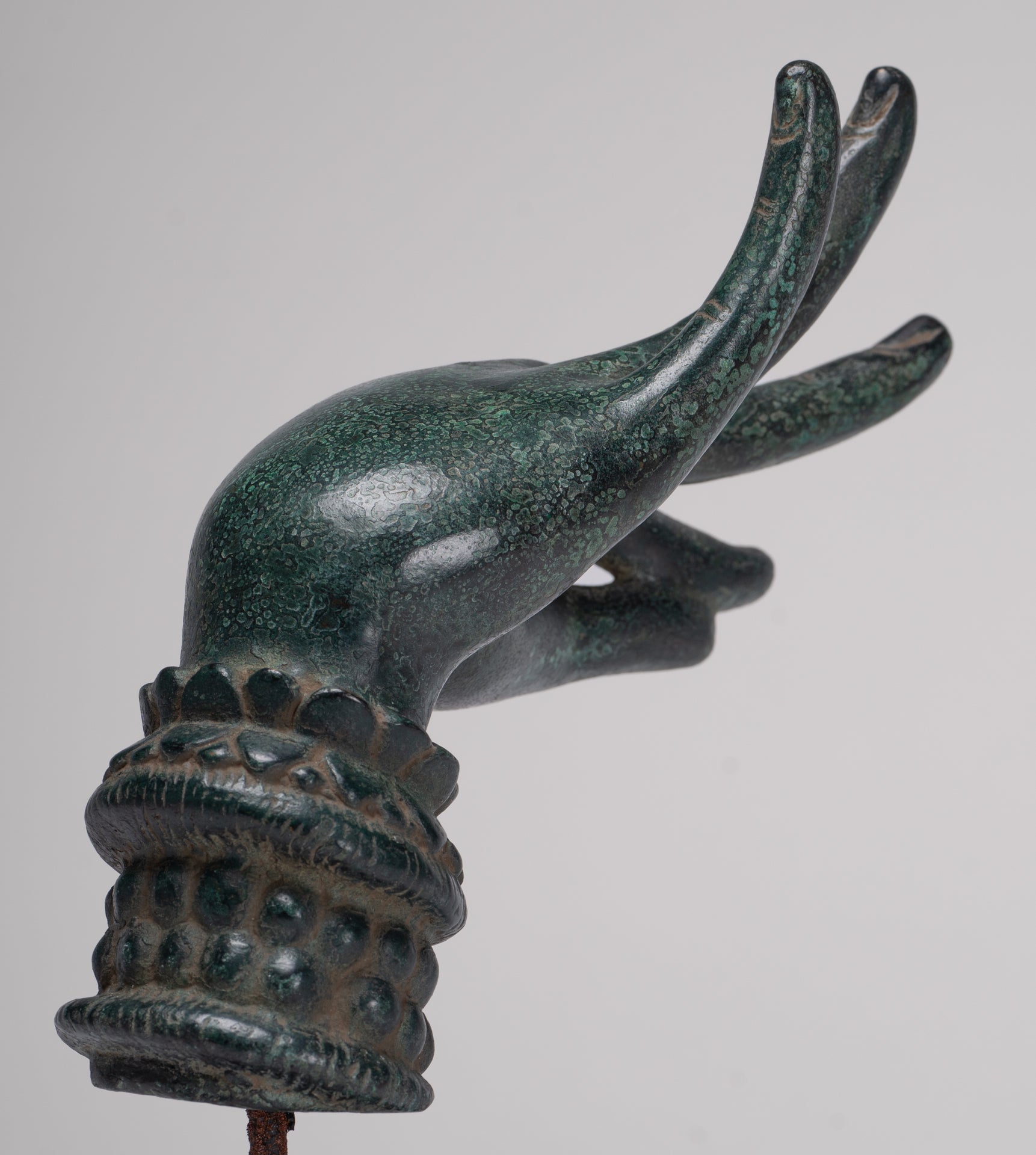 Mounted Antique Khmer Style Bronze Apsara Katakaamukha Hand - 24cm/10"