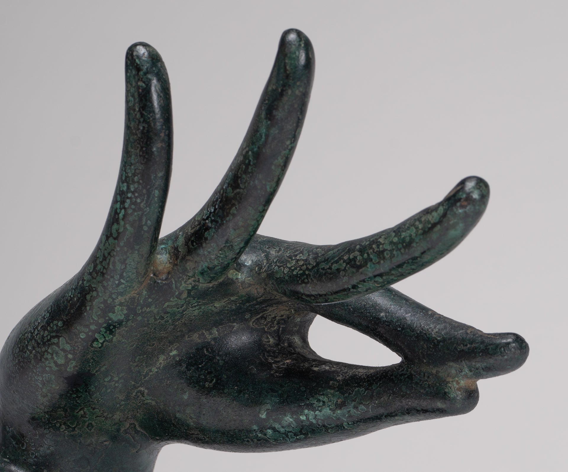 Mounted Antique Khmer Style Bronze Apsara Katakaamukha Hand - 24cm/10"