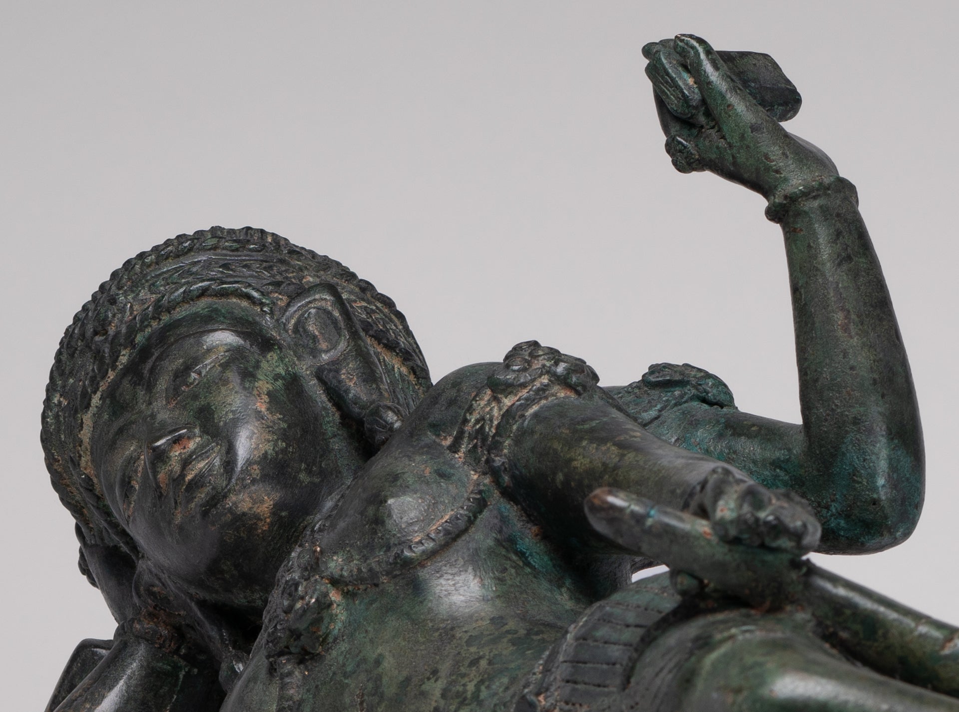 Antique Lopburi Style Thai Bronze Reclining Vishnu Statue - 55cm/22" Long