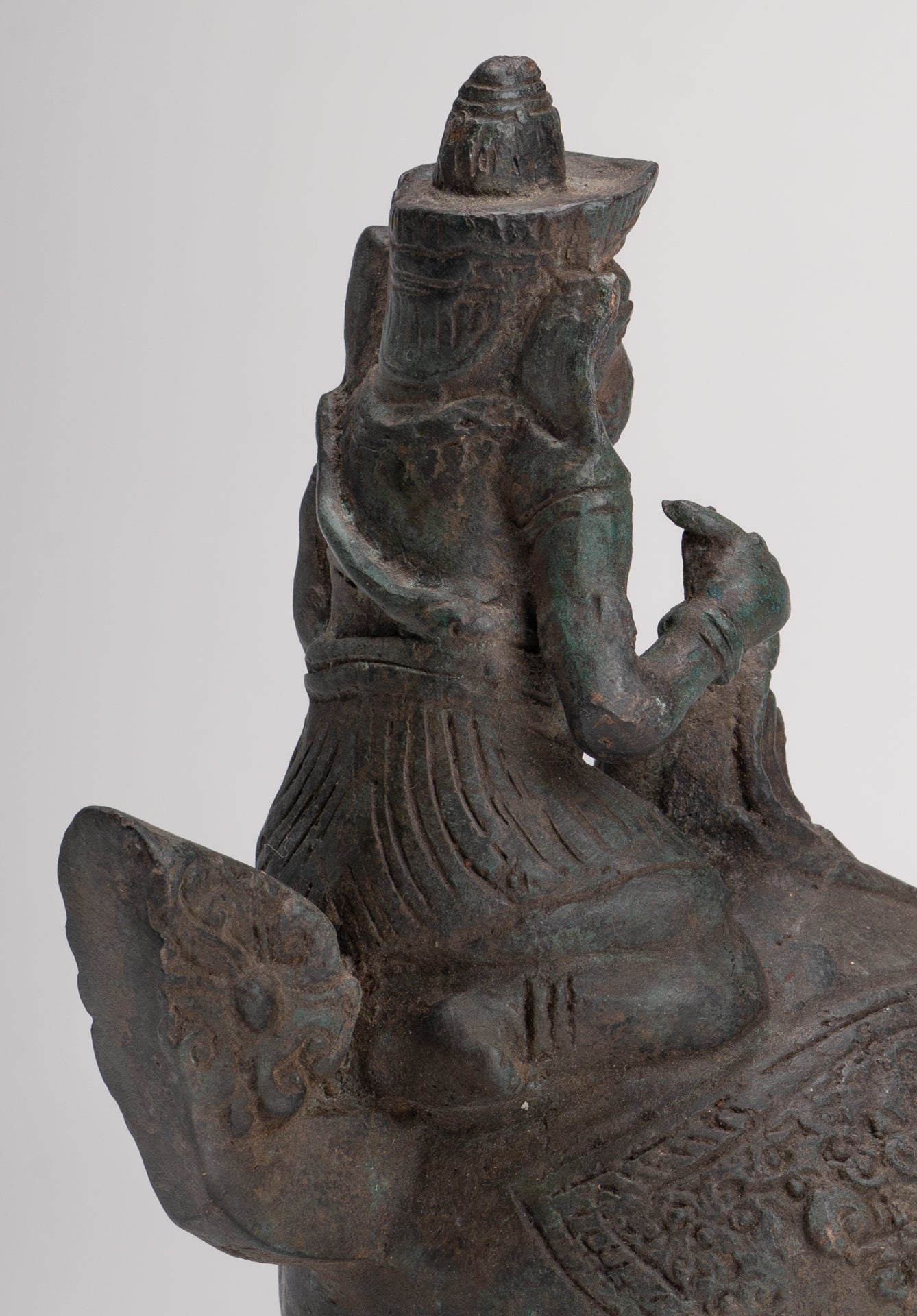 Ganesha Statue - Antique Thai Style Bronze Ganesha Riding a Dragon - 20cm/8"