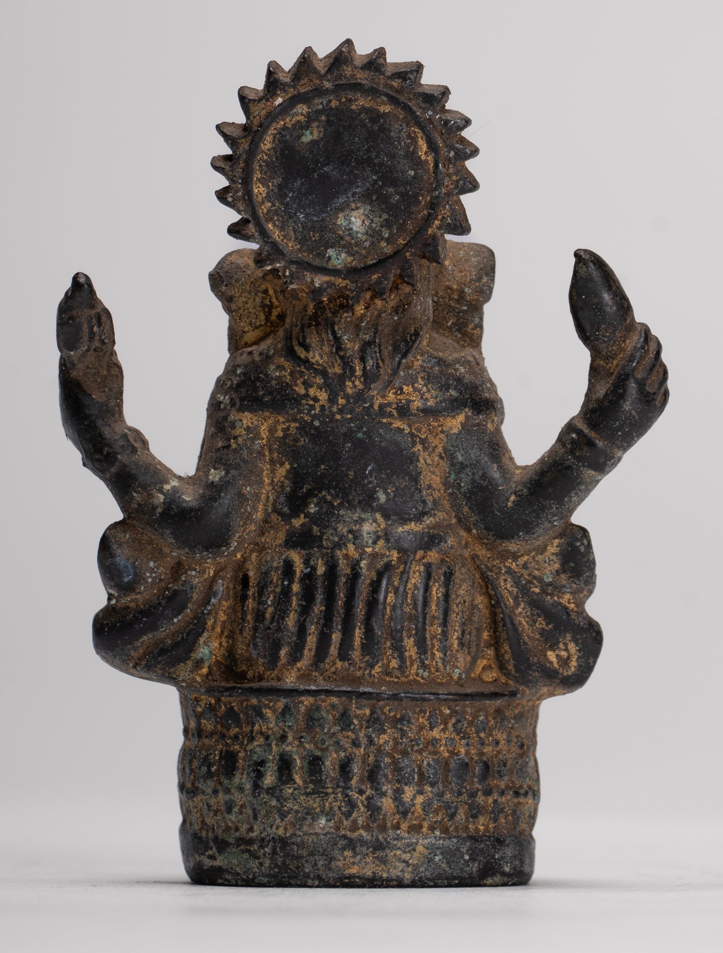 Ganesha Statue - Antique Thai Style Seated Bronze Ganesh Statue - 8cm/3"