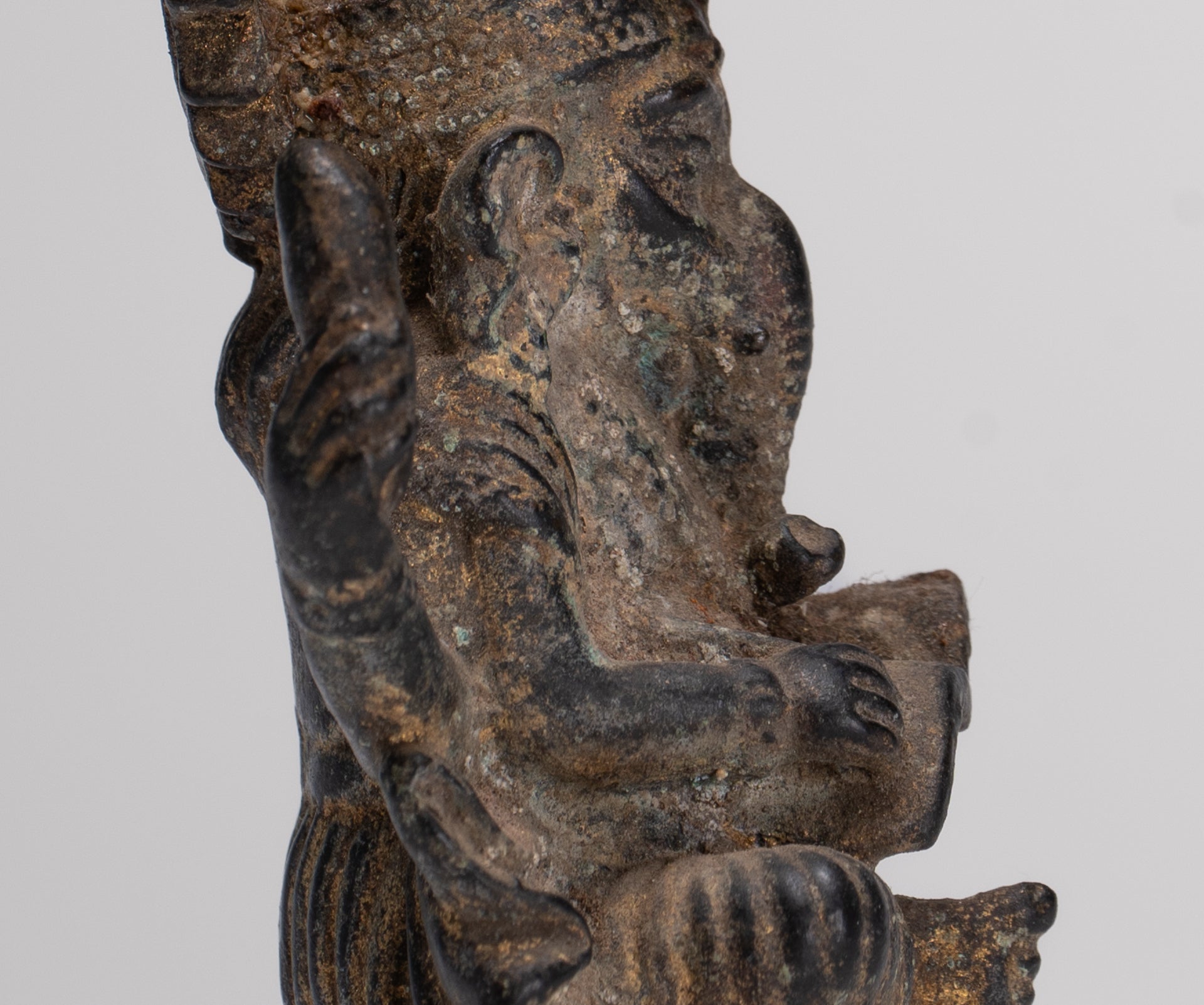 Ganesha Statue - Antique Thai Style Seated Bronze Ganesh Statue - 8cm/3"