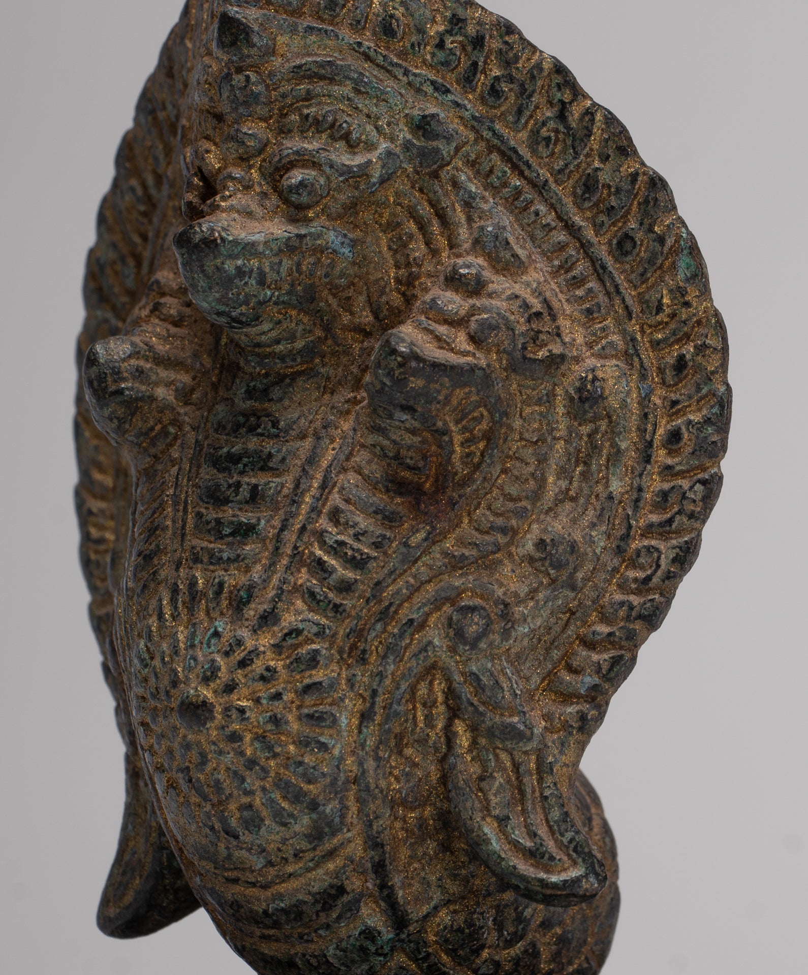 Naga Statue - Antique Khmer Style Bronze Protective Naga, Snake or Serpent Statue - 14cm/6"