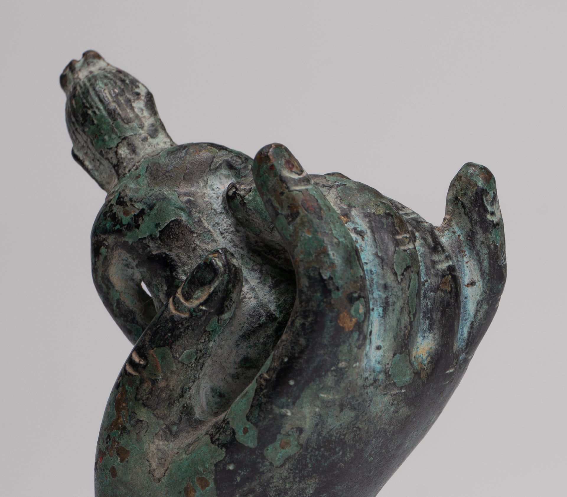 Rishi Statue - Antique Khmer Style Mounted Bronze Rishi or Wise Man in Hand - 17cm/7"