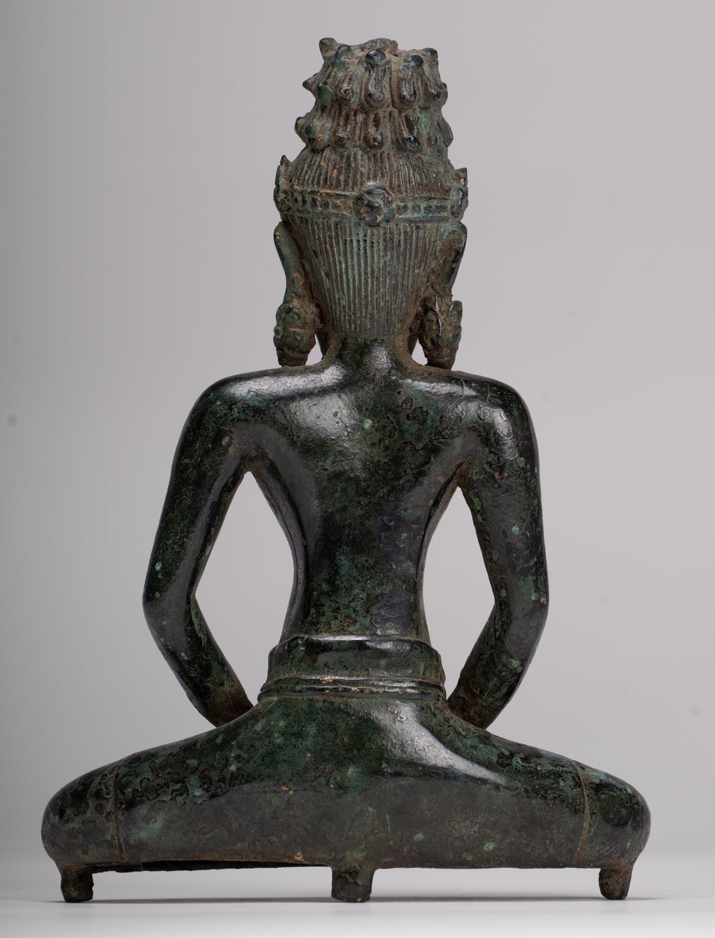 Rishi Statue - Antique Khmer Style Seated Bronze Rishi or Wise Man - 18cm/7"