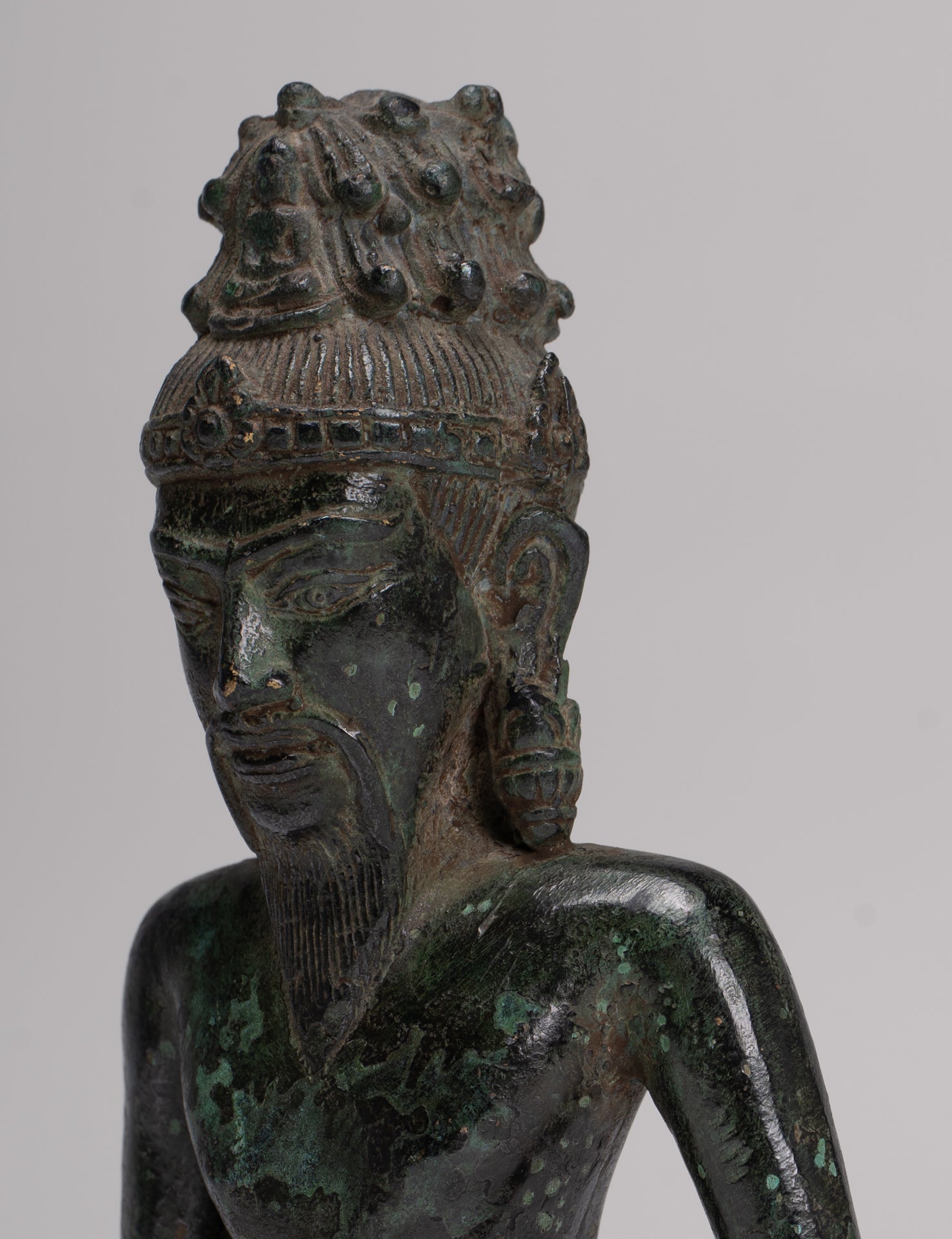 Rishi Statue - Antique Khmer Style Seated Bronze Rishi or Wise Man - 18cm/7"