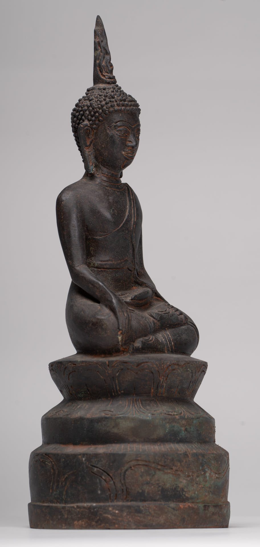 Buddha Statue - Antique Thai Style Chiang Rung Seated Enlightenment Buddha Statue - 32cm/13"