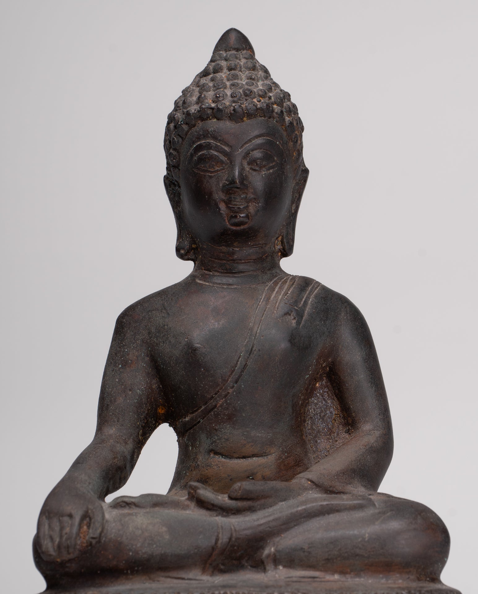 Buddha Statue - Antique Thai Style Bronze Chiang Saen Enlightenment Buddha Statue - 23cm/9"