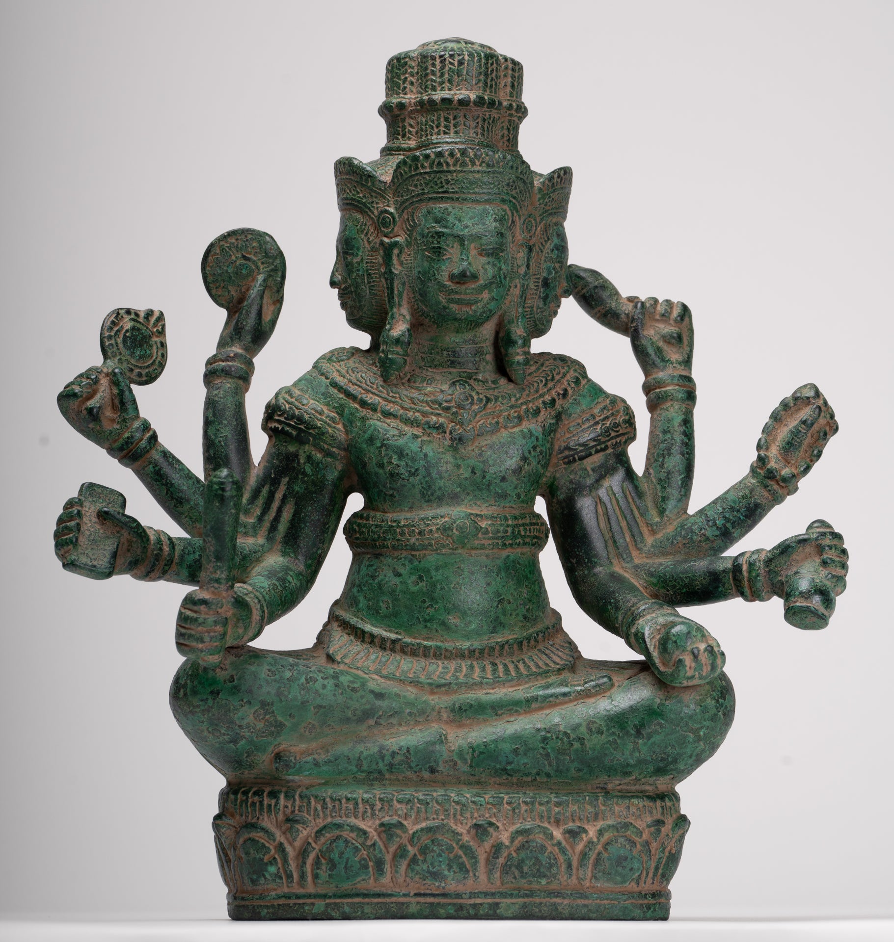 Brahma Statue - Antique Khmer Style Bronze 8 Arm Bayon Brahma - Hindu God Creation - 31cm/12"