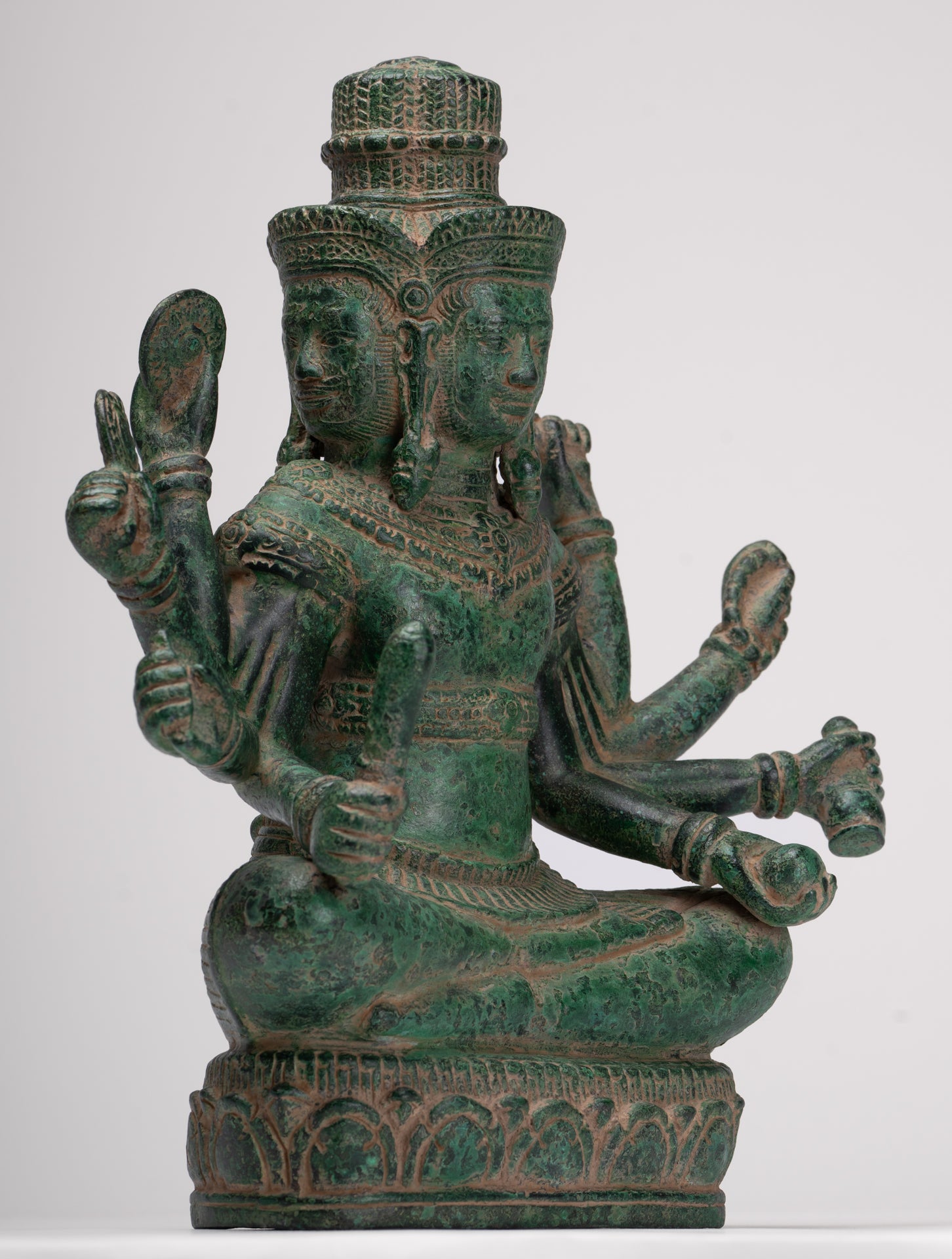 Brahma Statue - Antique Khmer Style Bronze 8 Arm Bayon Brahma - Hindu God Creation - 31cm/12"