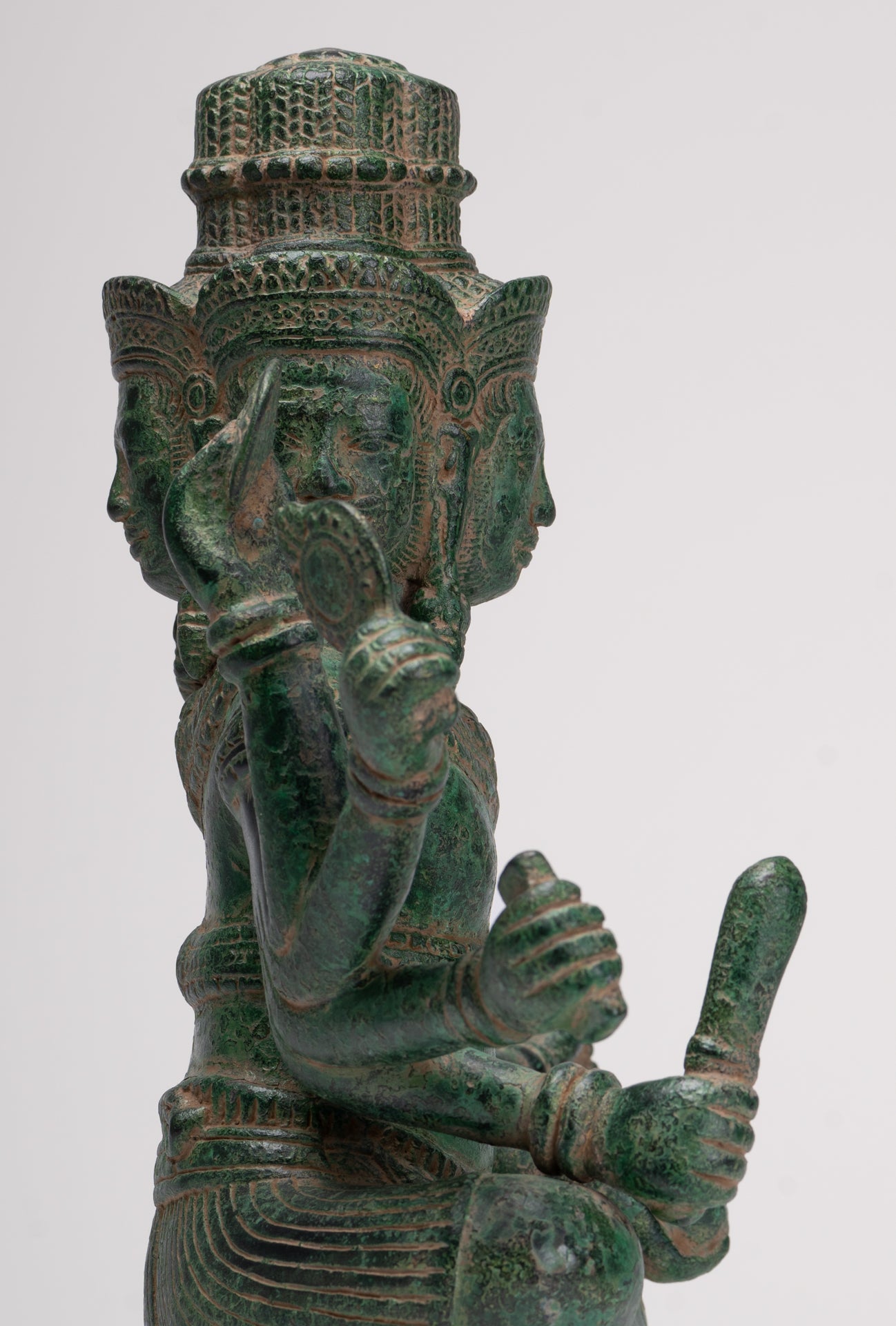 Brahma Statue - Antique Khmer Style Bronze 8 Arm Bayon Brahma - Hindu God Creation - 31cm/12"