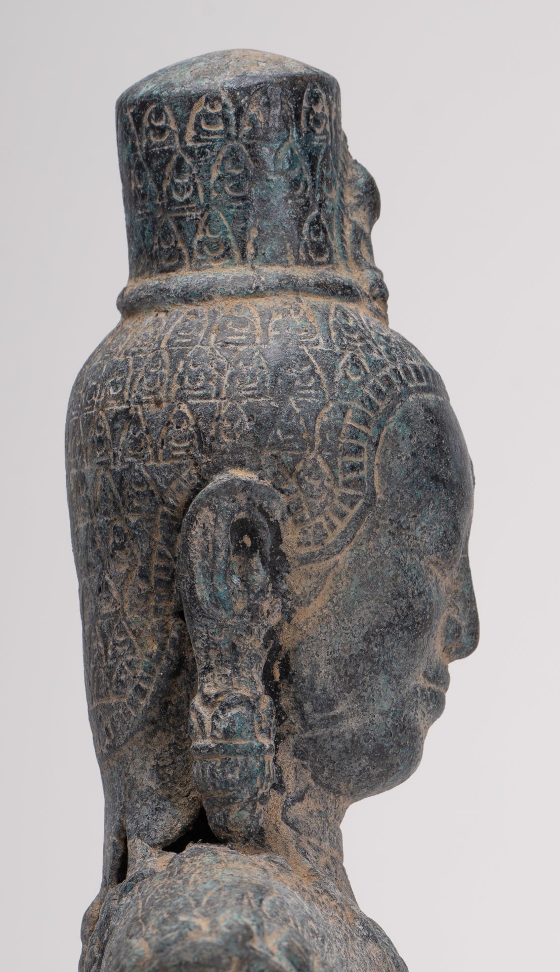 Antique Khmer Style Standing Bronze Bayon Style Lokeshvara Statue - 27cm/11"