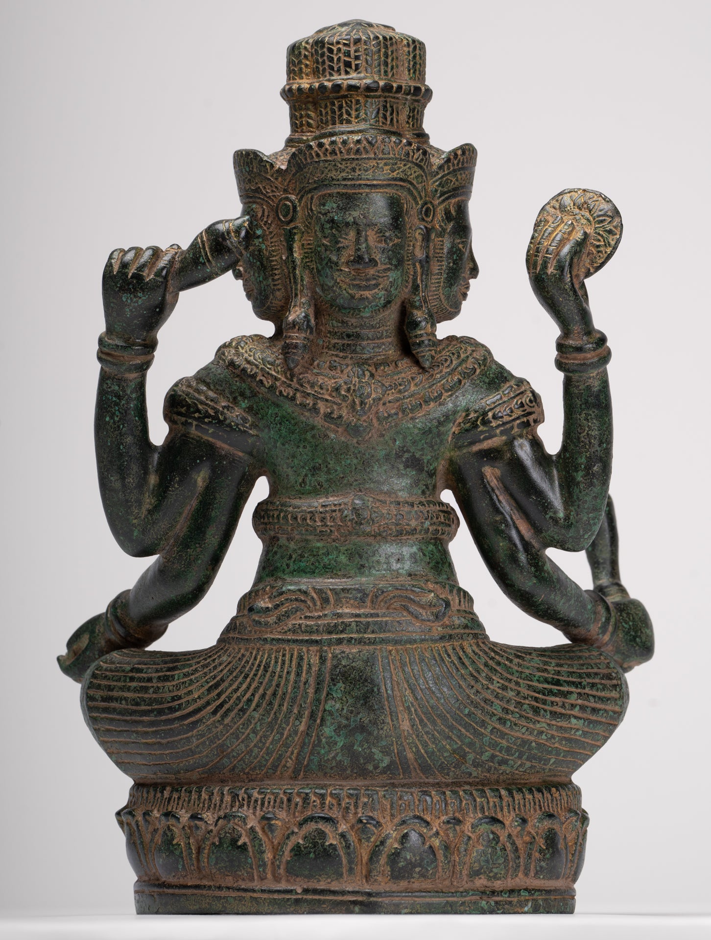 Brahma Statue - Antique Khmer Style Bronze 4 Arm Bayon Brahma - Hindu God Creation - 31cm/12"
