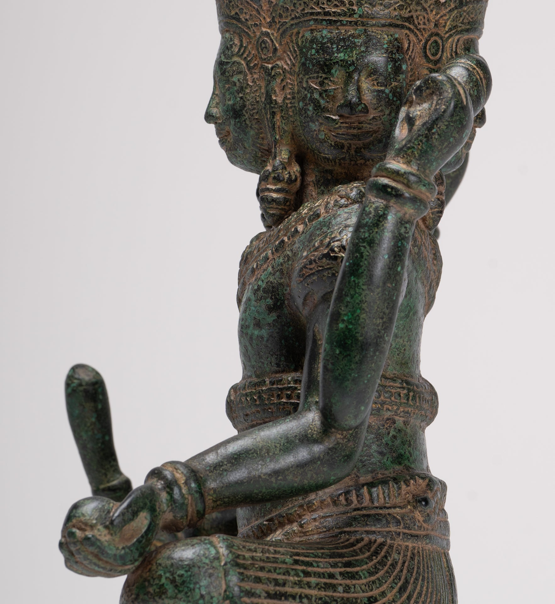 Brahma Statue - Antique Khmer Style Bronze 4 Arm Bayon Brahma - Hindu God Creation - 31cm/12"