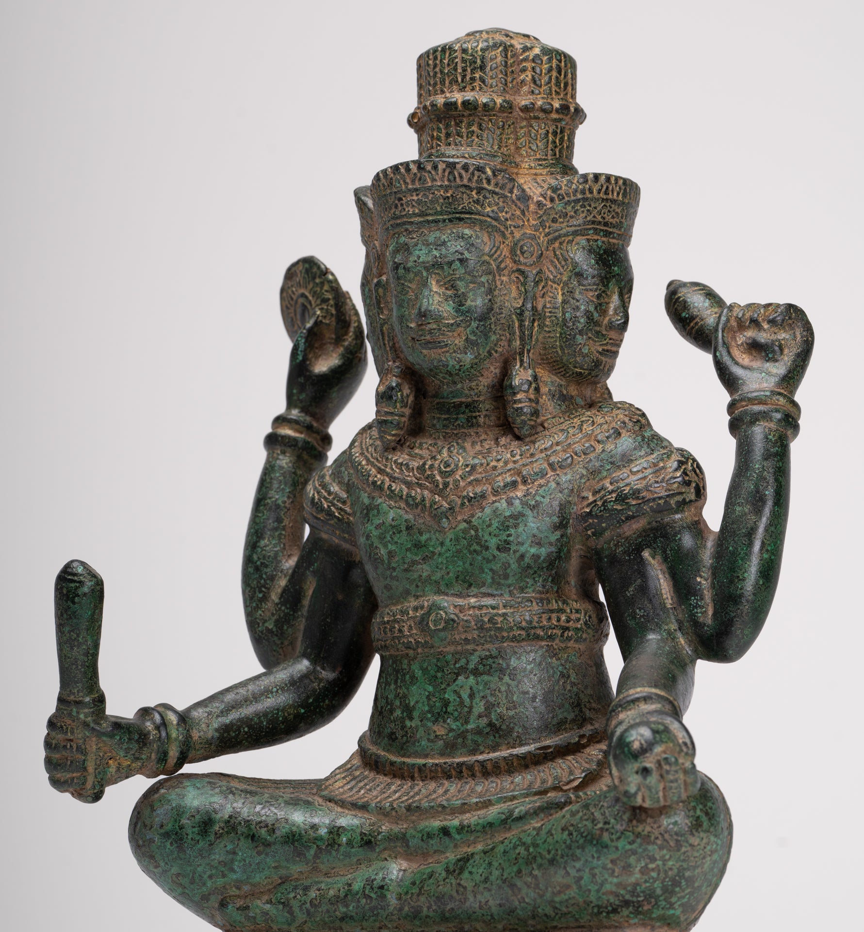 Brahma Statue - Antique Khmer Style Bronze 4 Arm Bayon Brahma - Hindu God Creation - 31cm/12"