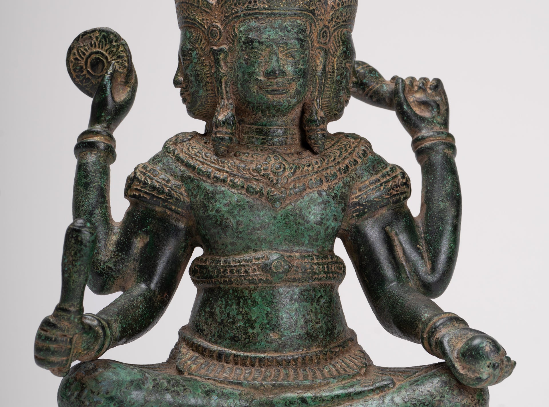Brahma Statue - Antique Khmer Style Bronze 4 Arm Bayon Brahma - Hindu God Creation - 31cm/12"