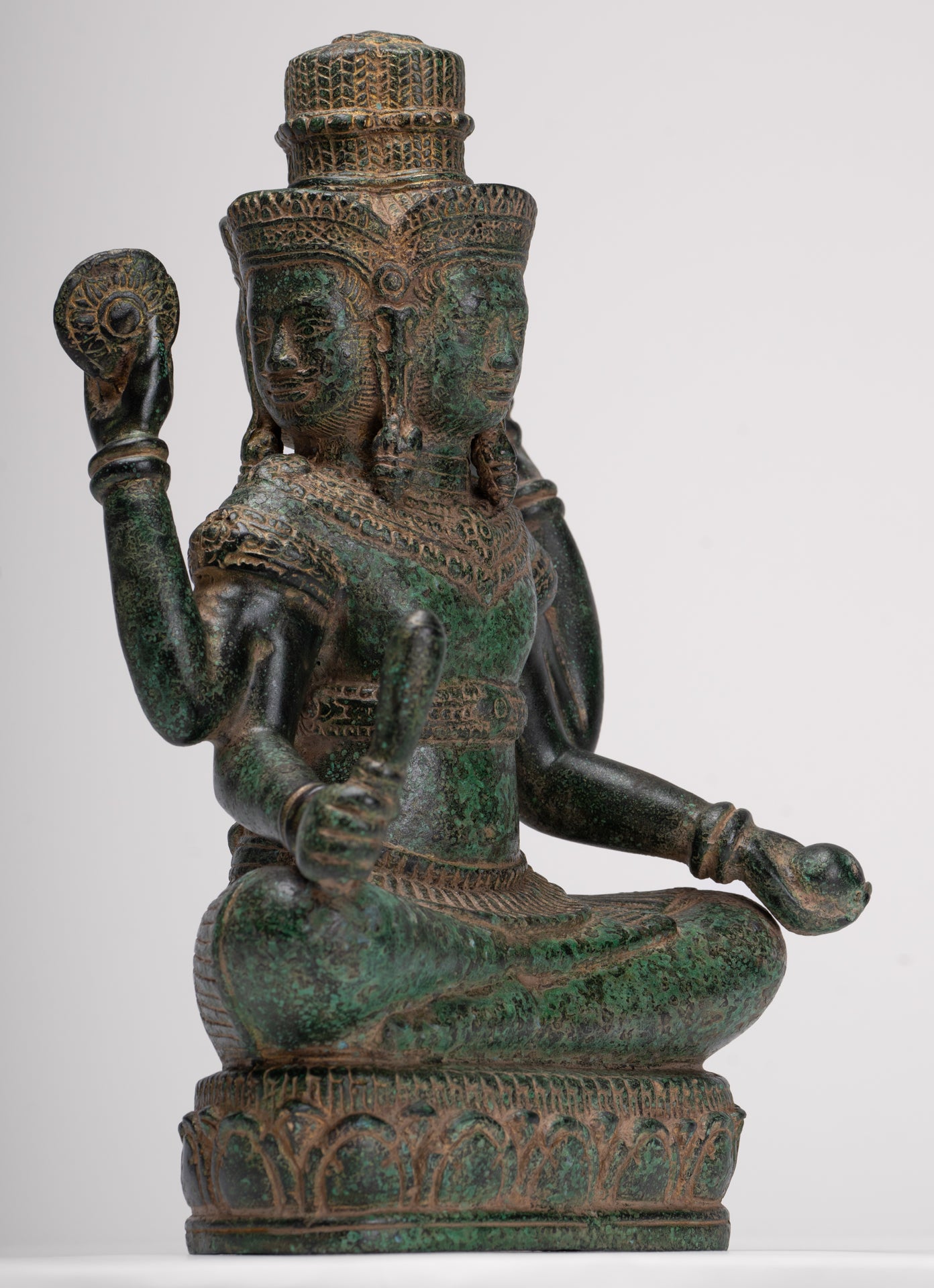 Brahma Statue - Antique Khmer Style Bronze 4 Arm Bayon Brahma - Hindu God Creation - 31cm/12"