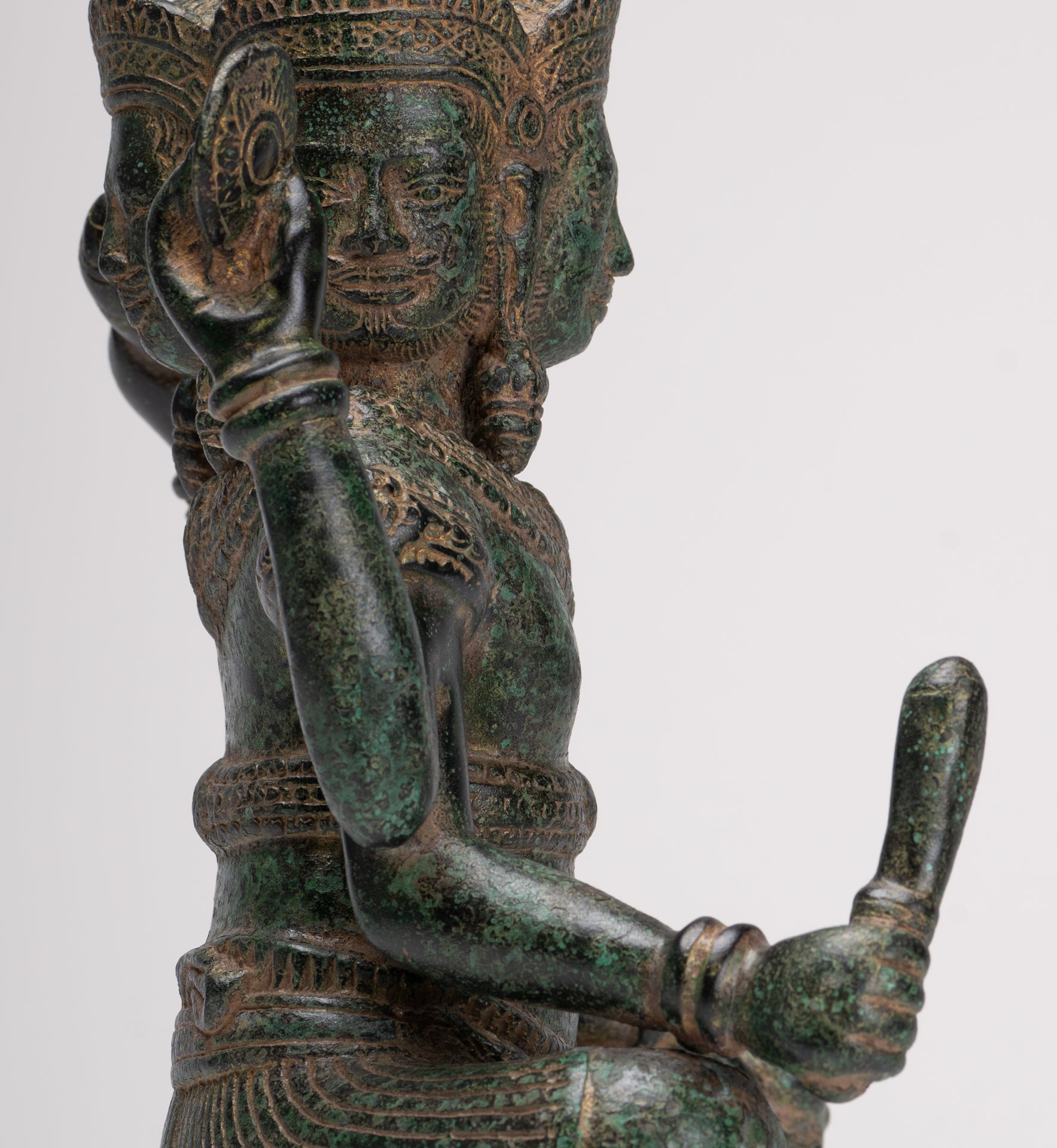 Brahma Statue - Antique Khmer Style Bronze 4 Arm Bayon Brahma - Hindu God Creation - 31cm/12"