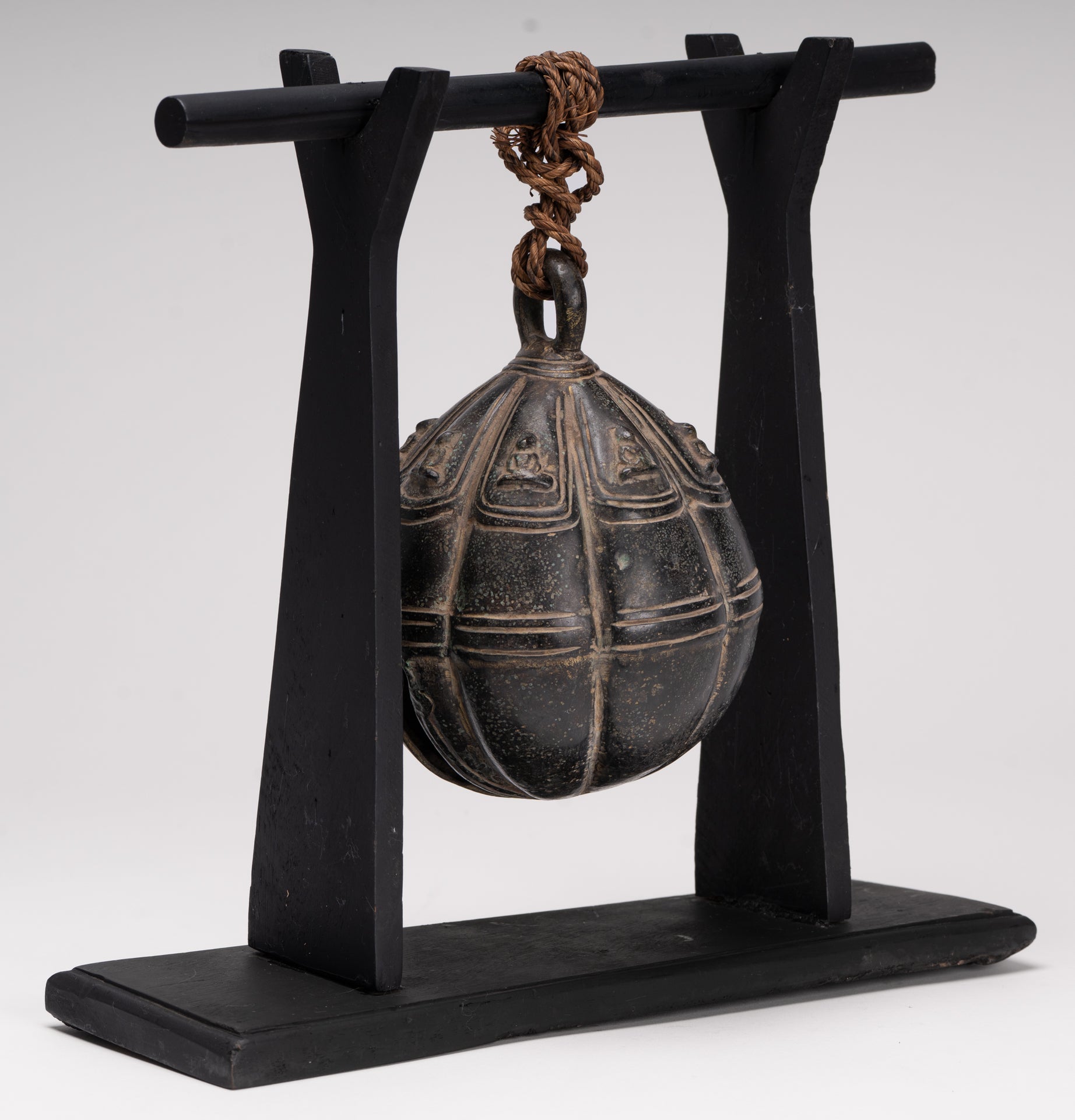 Antique Khmer Style Bronze Mounted Buddha Bell - 29cm/12"