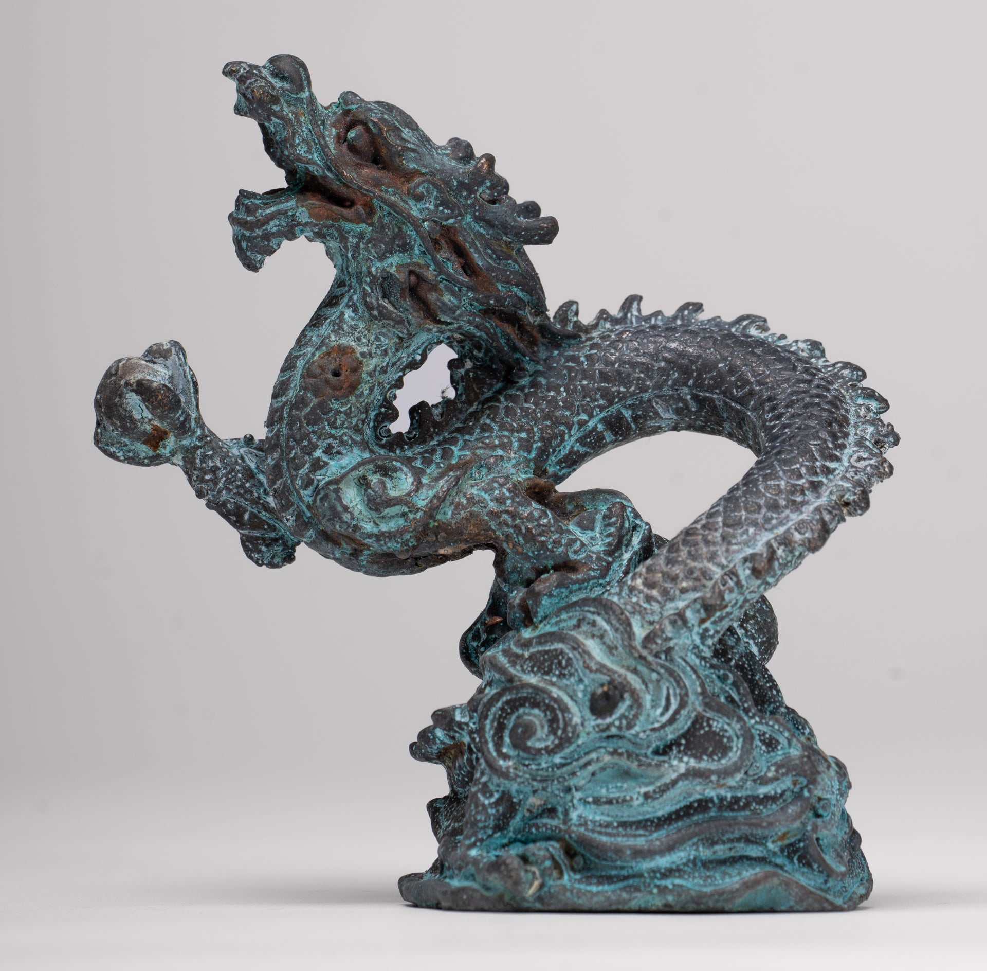 Chinese Dragon - Antique Chinese Style Bronze Dragon Statue - 10cm/4"