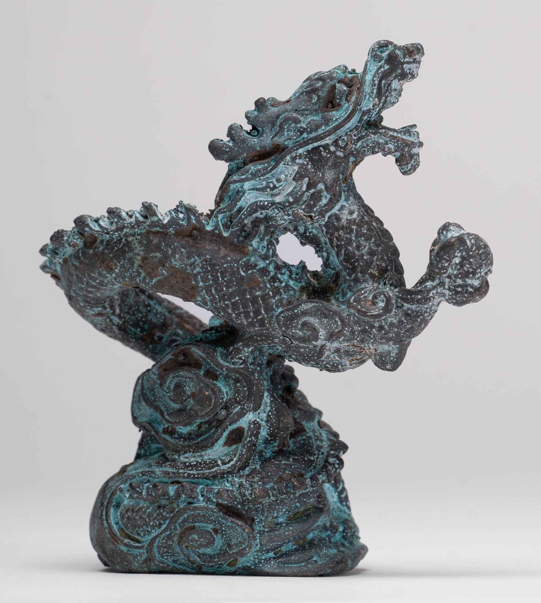 Chinese Dragon - Antique Chinese Style Bronze Dragon Statue - 10cm/4"