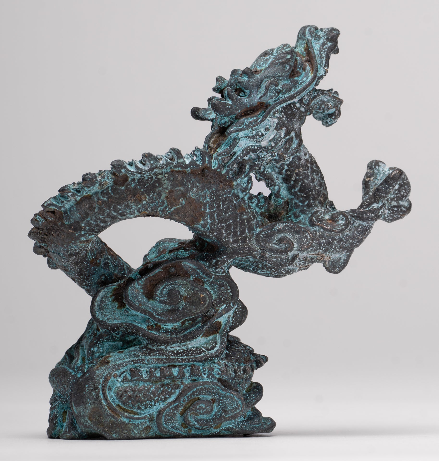 Chinese Dragon - Antique Chinese Style Bronze Dragon Statue - 10cm/4"