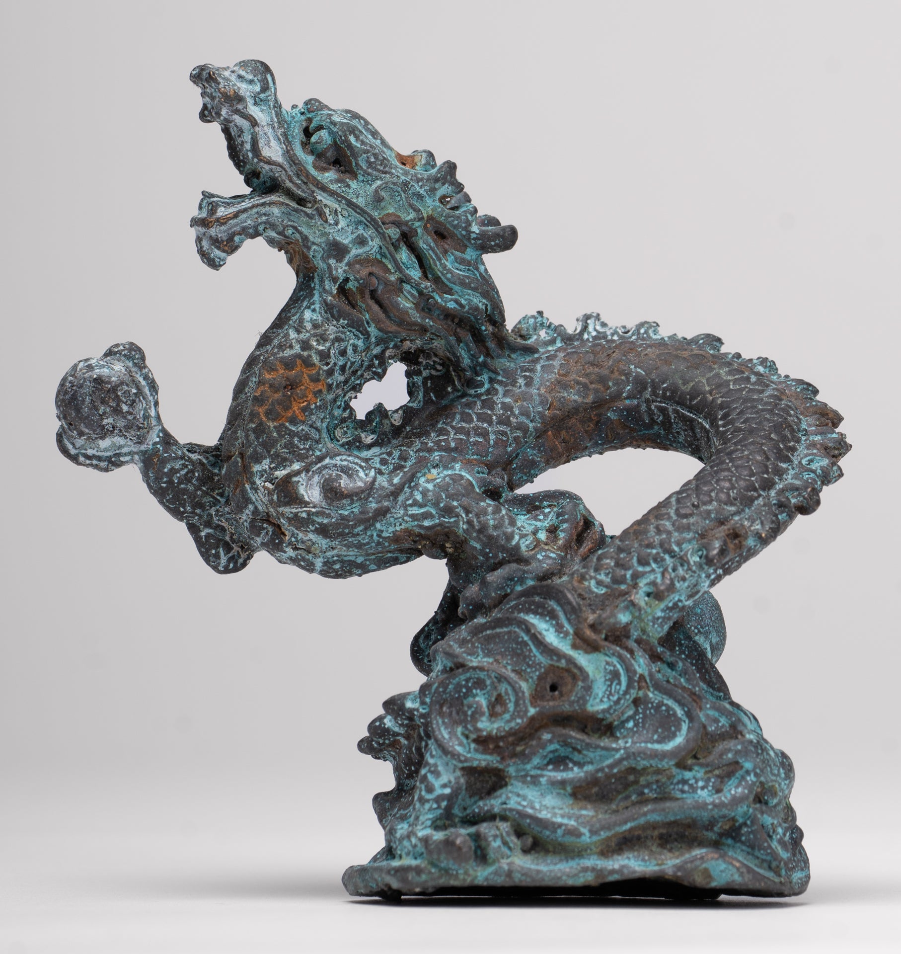 Chinese Dragon - Antique Chinese Style Bronze Dragon Statue - 10cm/4"