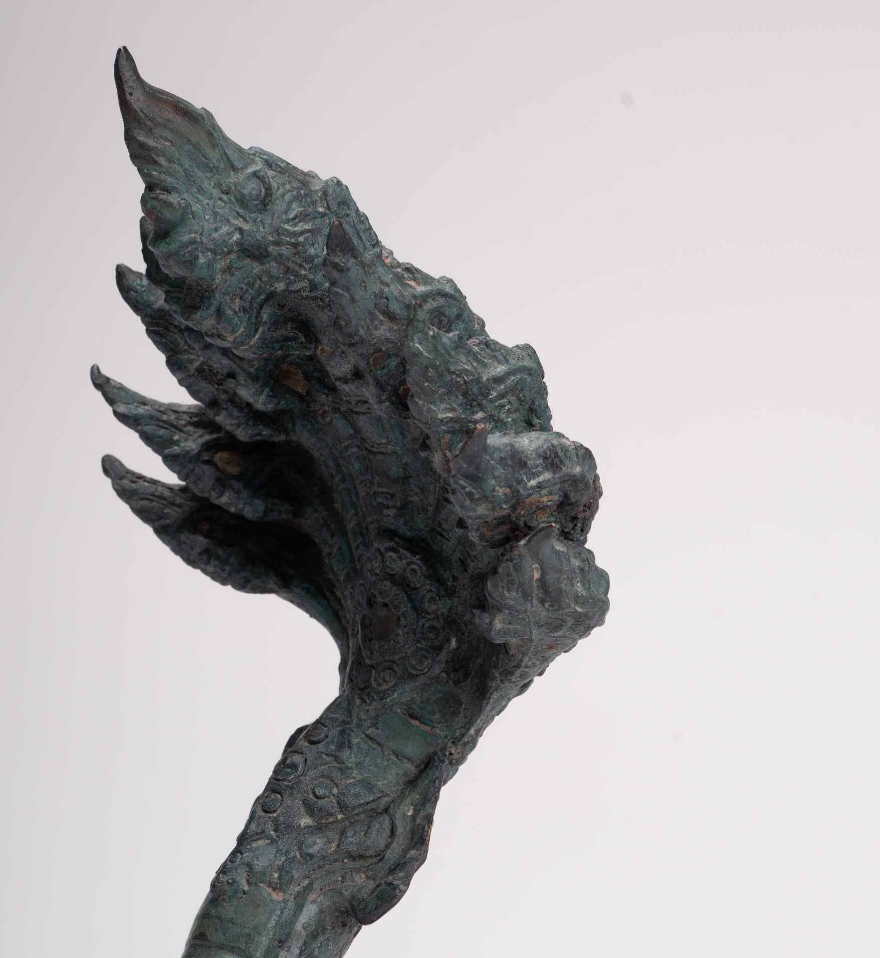 Antique Thai Style Bronze Nine Head Protective Naga, Snake or Serpent Statue - 28cm/11"