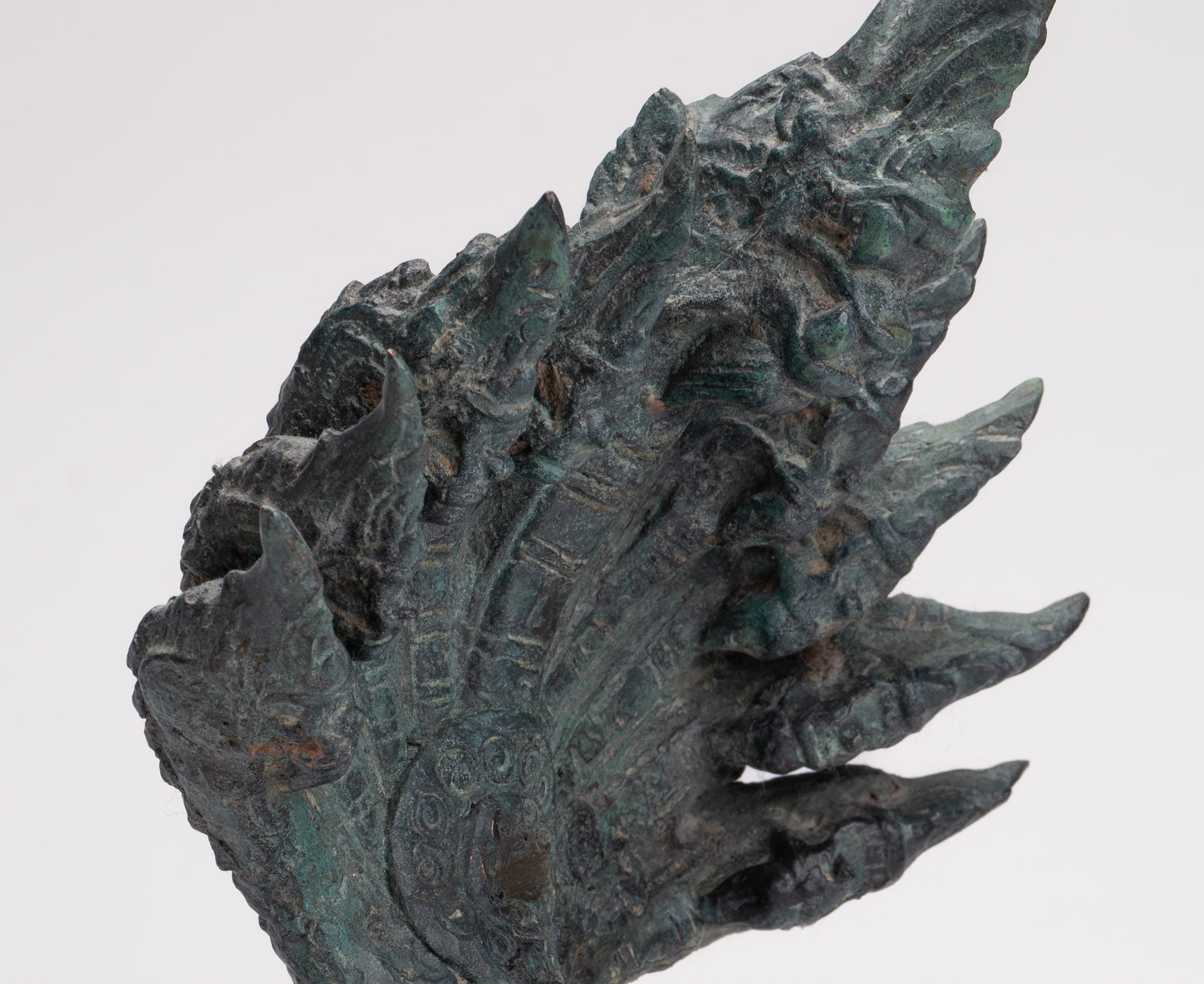 Antique Thai Style Bronze Nine Head Protective Naga, Snake or Serpent Statue - 28cm/11"