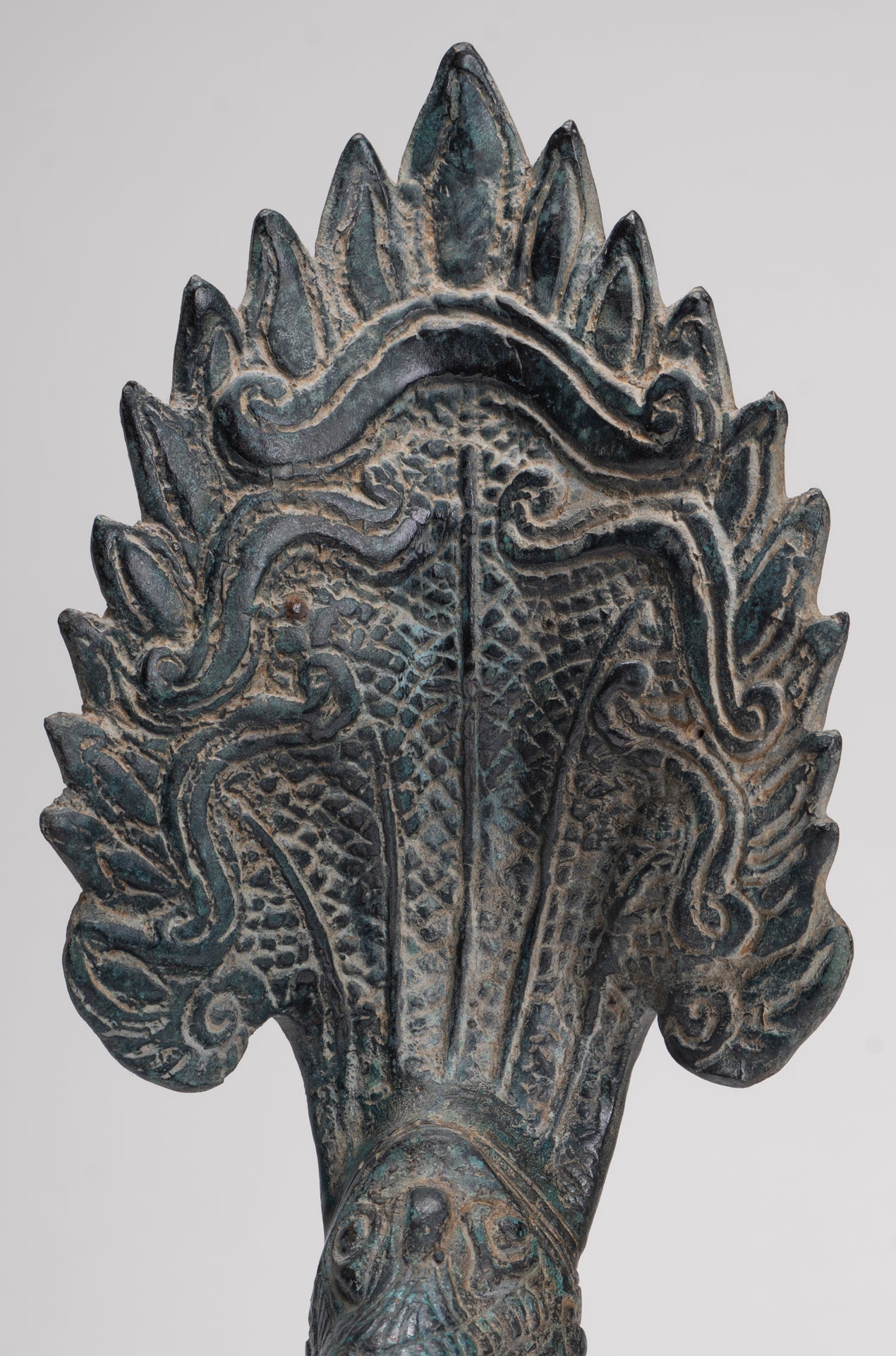 Naga Statue - Antique Khmer Style Bronze Protective Naga, Snake or Serpent Statue - 32cm/13"