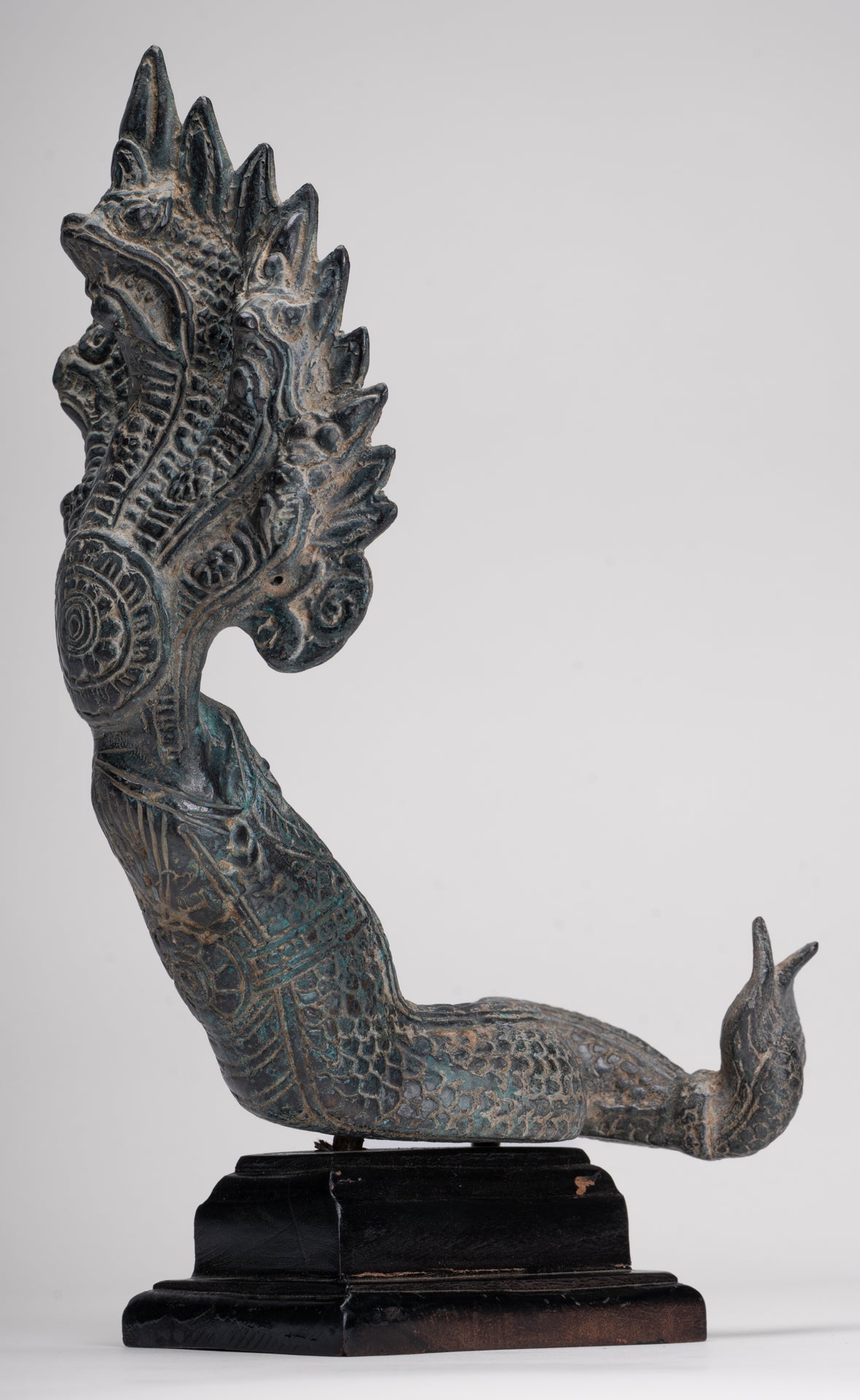Naga Statue - Antique Khmer Style Bronze Protective Naga, Snake or Serpent Statue - 32cm/13"