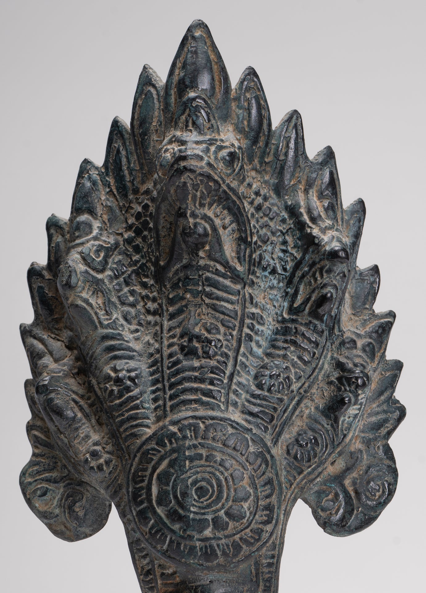 Naga Statue - Antique Khmer Style Bronze Protective Naga, Snake or Serpent Statue - 32cm/13"