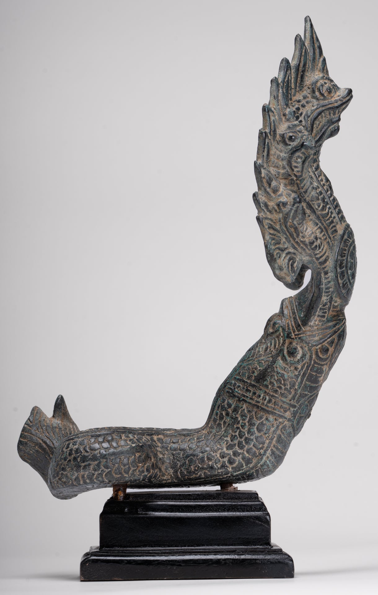 Naga Statue - Antique Khmer Style Bronze Protective Naga, Snake or Serpent Statue - 32cm/13"
