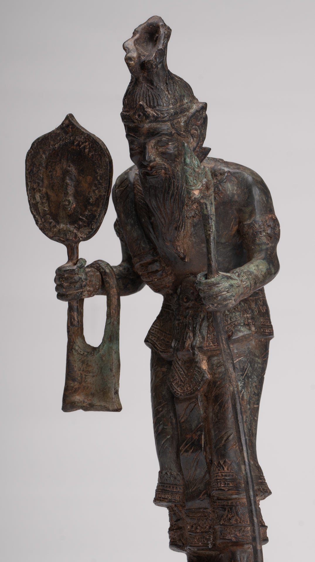 Rishi Statue - Antique Thai Style Seated Bronze Rishi or Wise Man - 36cm/14"