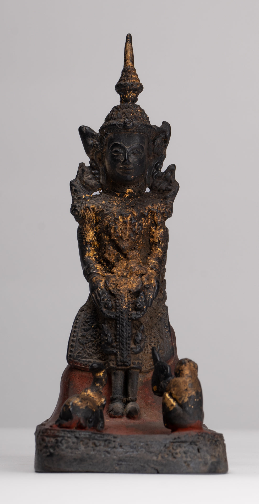 Buddha Statue - Seated Antique Thai Style Bronze Wednesday Evening Buddha - 16cm/6"
