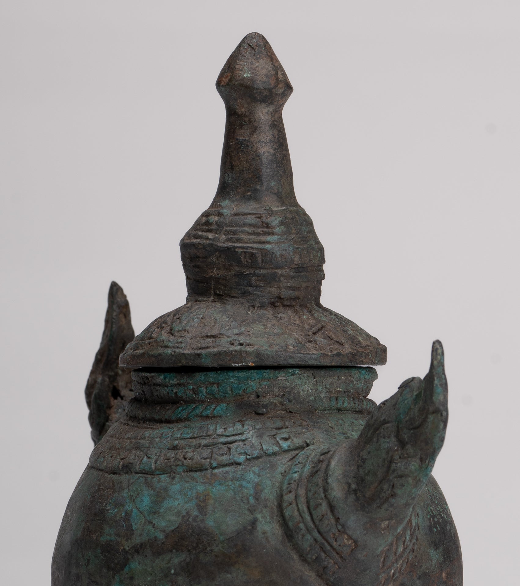 Naga Vessel - Antique Thai Style Bronze Naga Holy Water Vessel - 20.5cm/8"