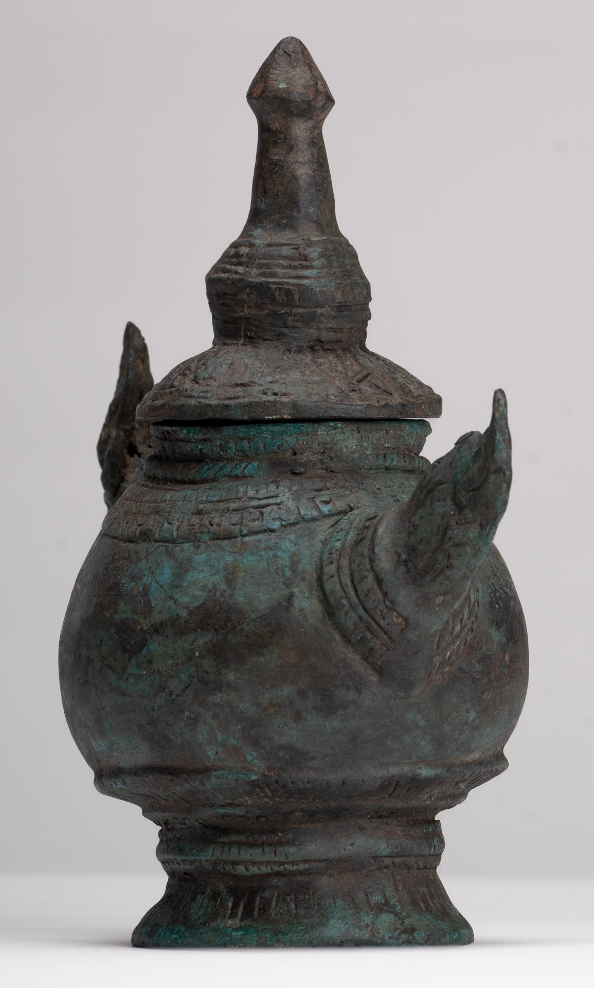 Naga Vessel - Antique Thai Style Bronze Naga Holy Water Vessel - 20.5cm/8"