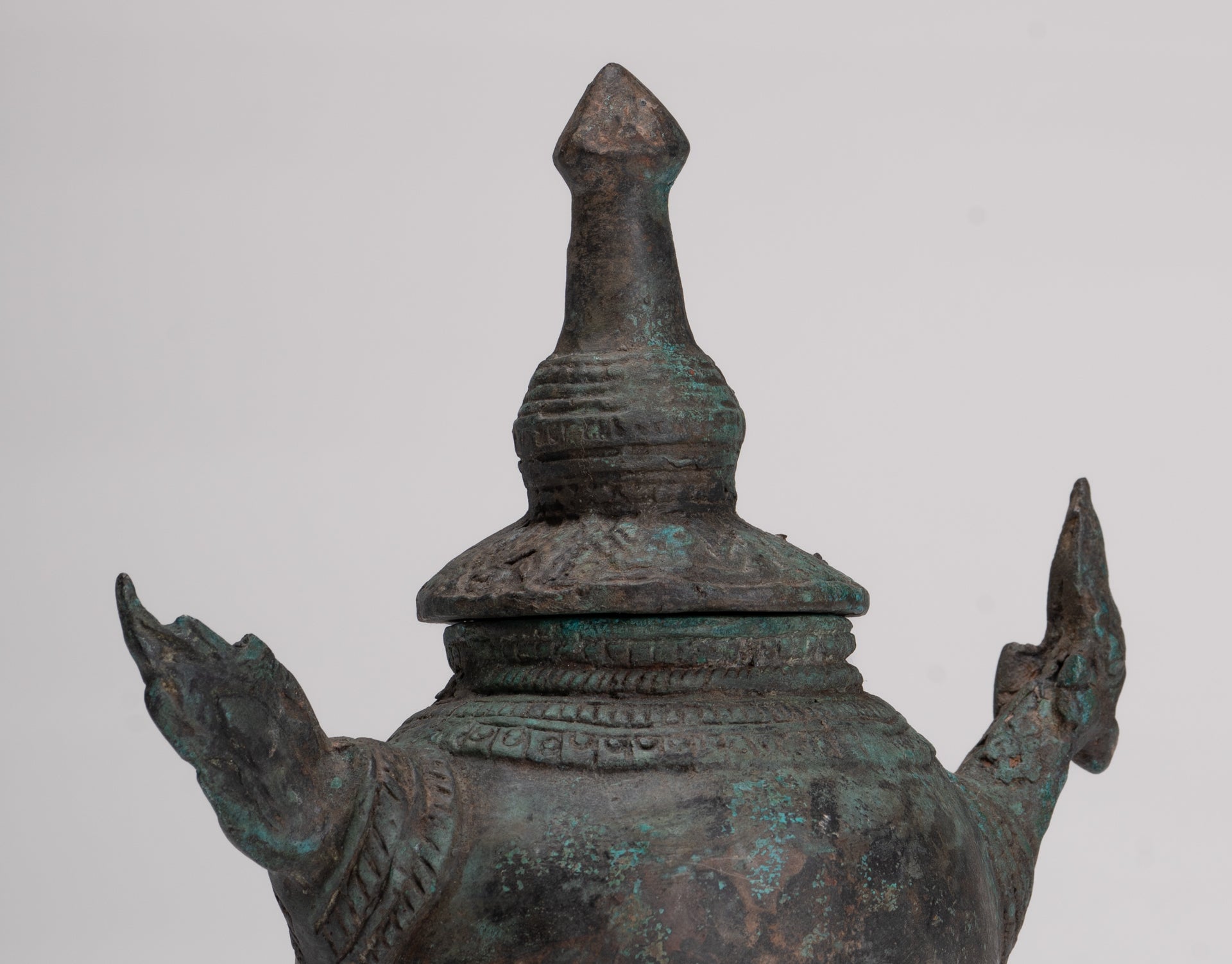 Naga Vessel - Antique Thai Style Bronze Naga Holy Water Vessel - 20.5cm/8"