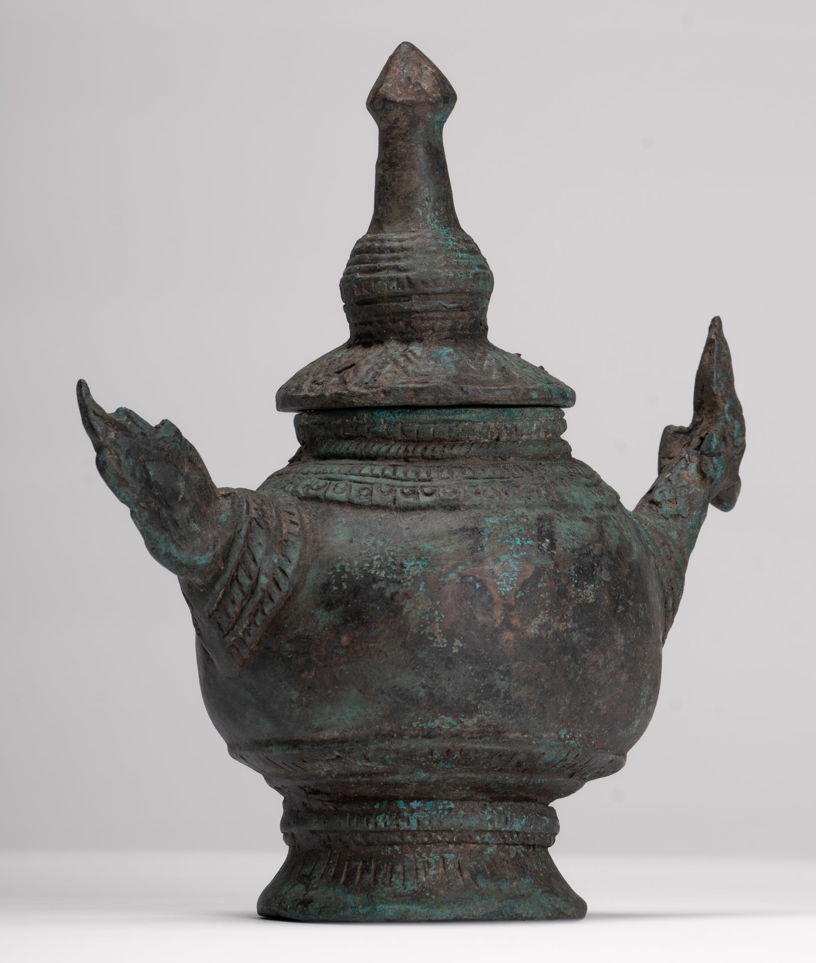 Naga Vessel - Antique Thai Style Bronze Naga Holy Water Vessel - 20.5cm/8"
