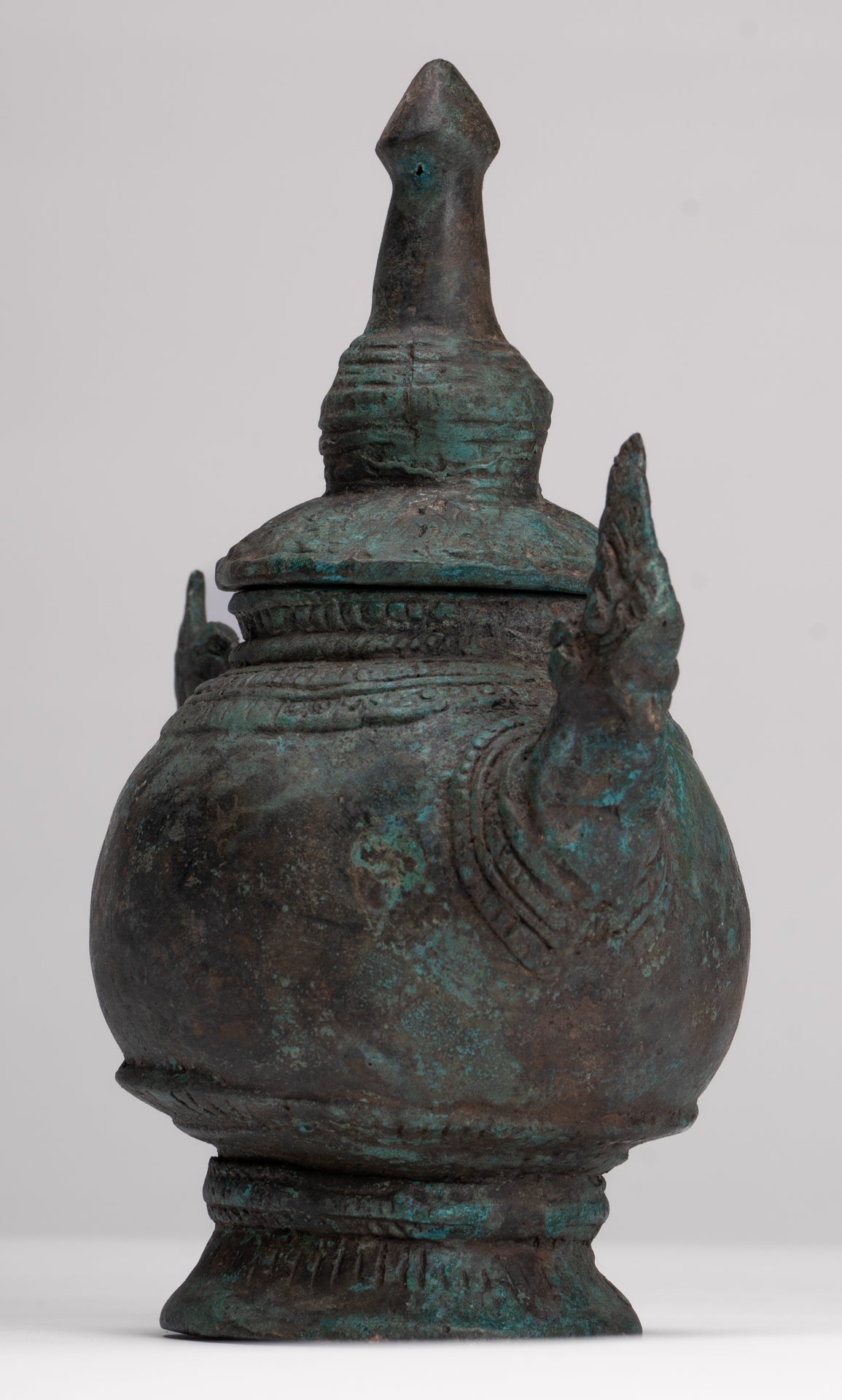 Naga Vessel - Antique Thai Style Bronze Naga Holy Water Vessel - 20.5cm/8"