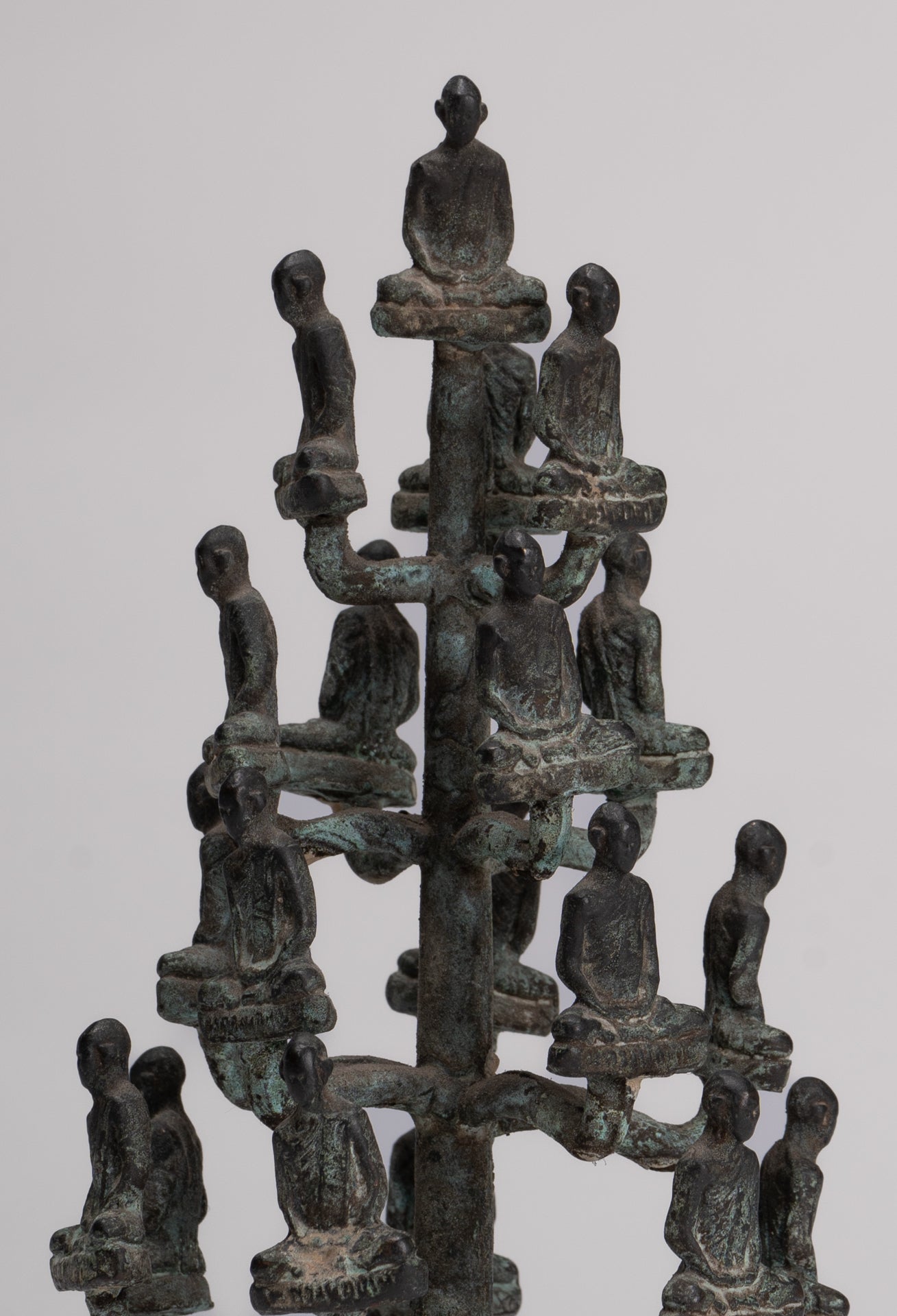 DIsciple Sculpture - Antique Thai Style Bronze Seated Meditation Monk Statues - 18cm/7"