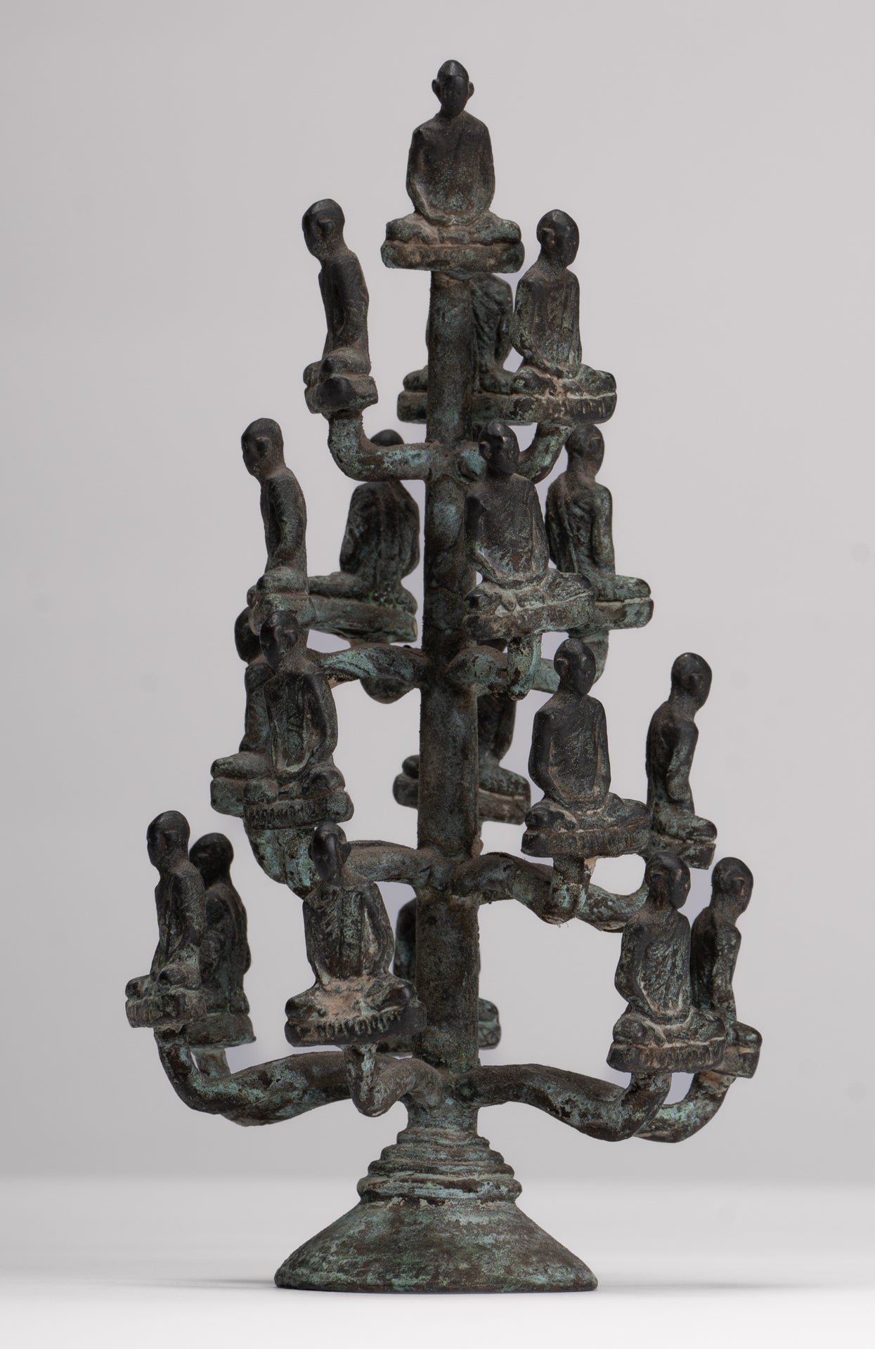 DIsciple Sculpture - Antique Thai Style Bronze Seated Meditation Monk Statues - 18cm/7"