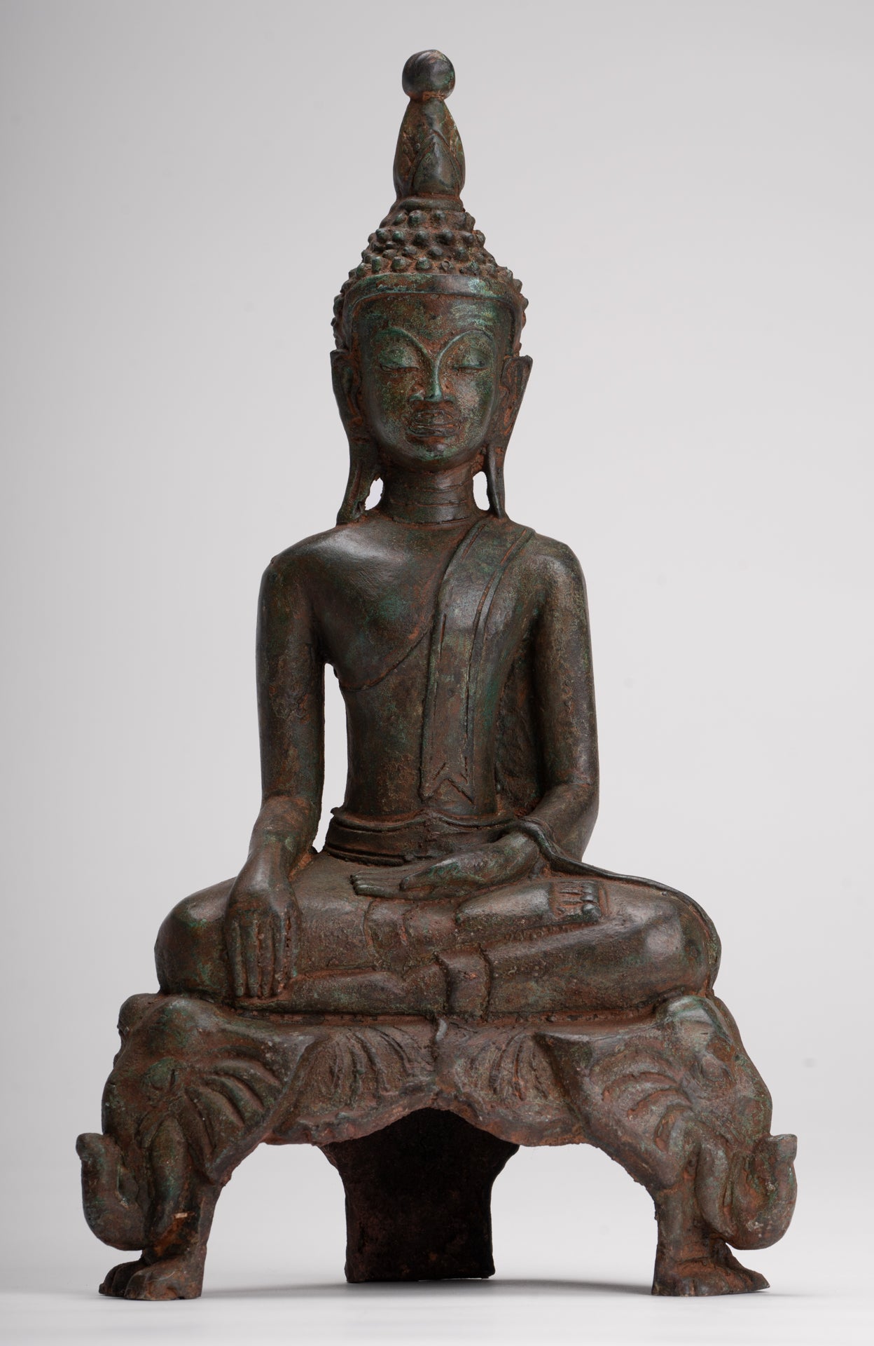 Buddha Statue - Antique Laos Style Bronze Enlightenment Elephant Buddha Statue - 29cm/12"