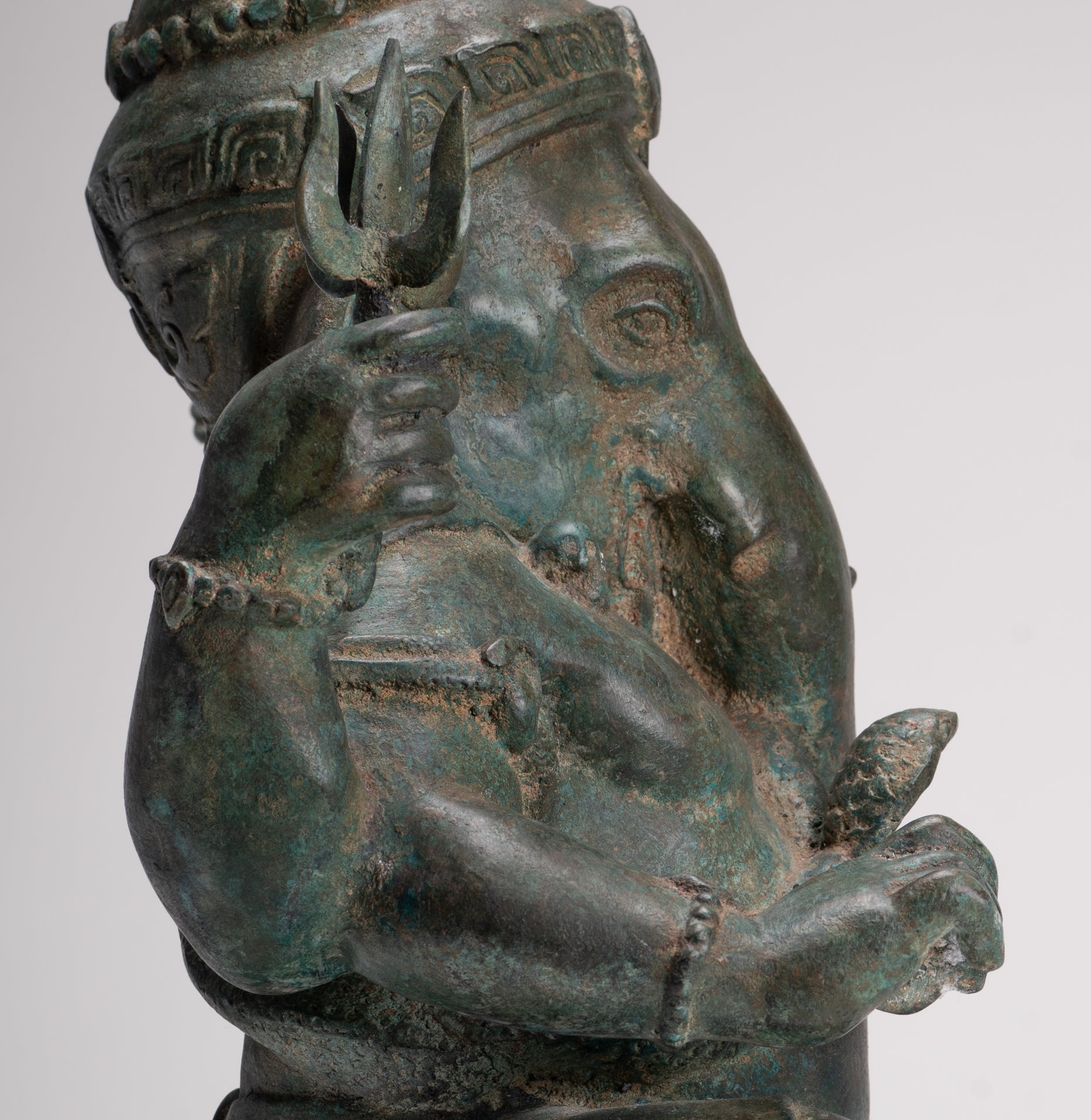 Ganesha Statue - Antique Thai Style Bronze Seated 4-Arm Ganesha Statue - 45cm/18"