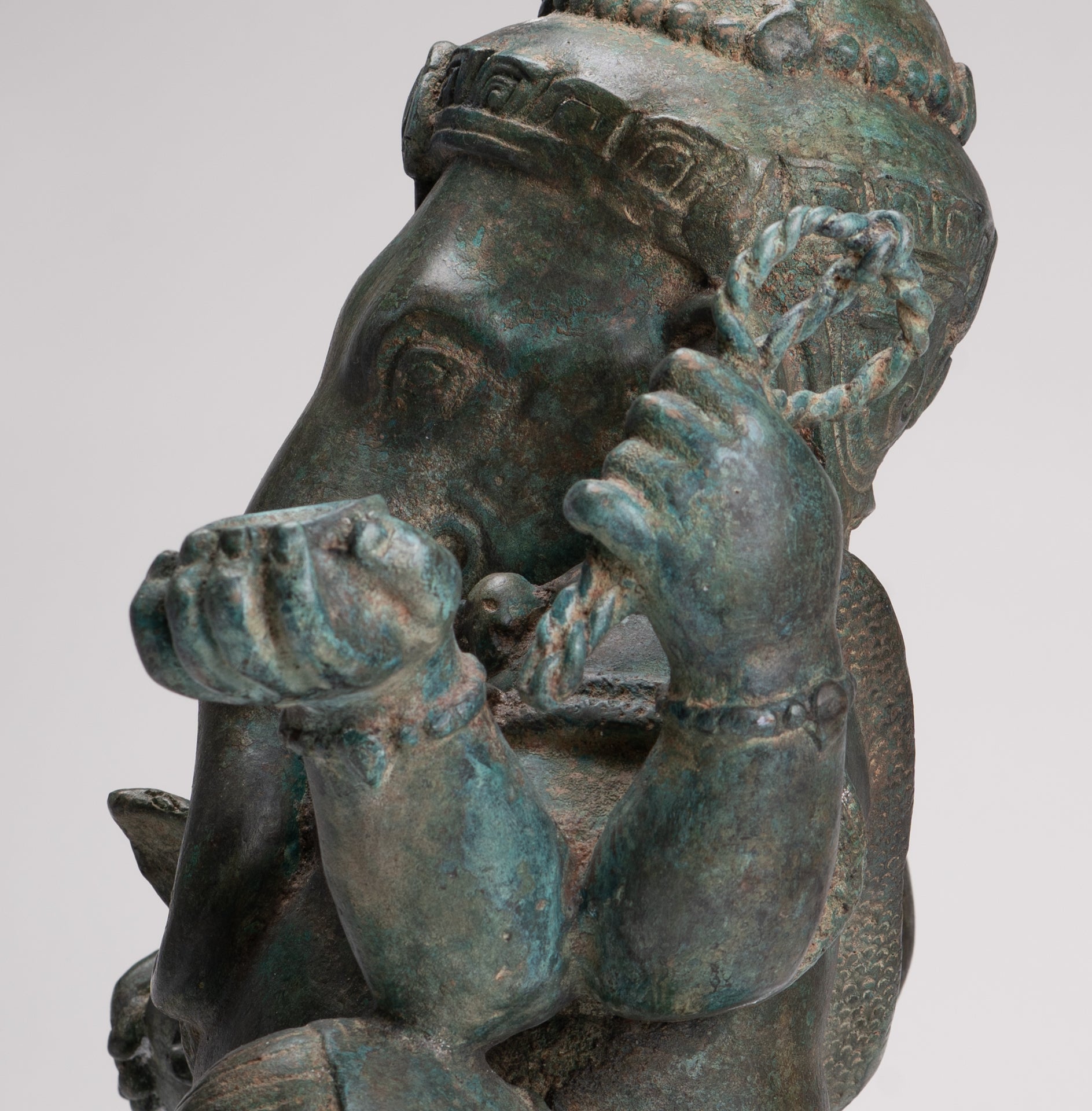 Ganesha Statue - Antique Thai Style Bronze Seated 4-Arm Ganesha Statue - 45cm/18"